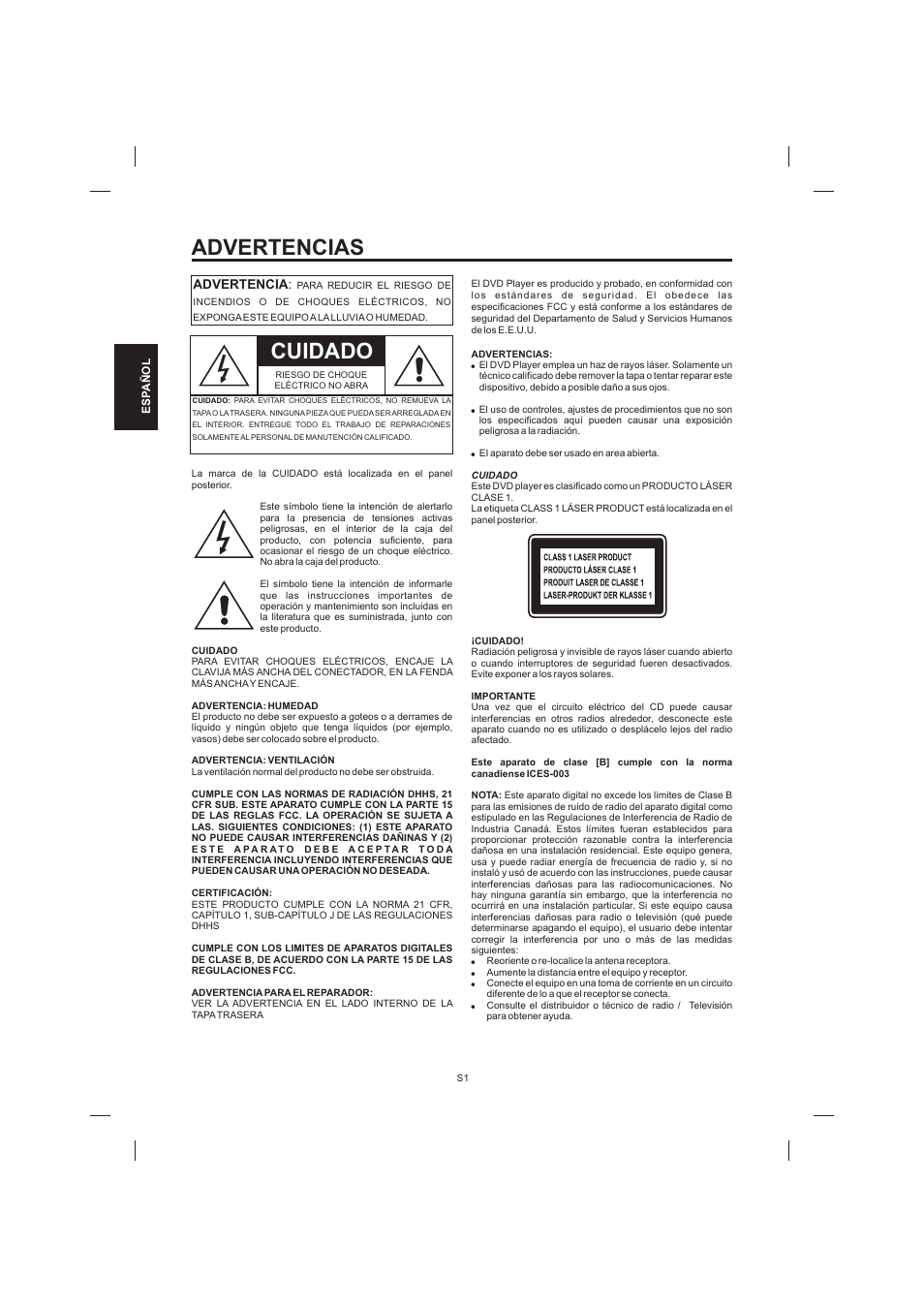 Advertencias cuidado | The Singing Machine STVD-1001 User Manual | Page 34 / 100