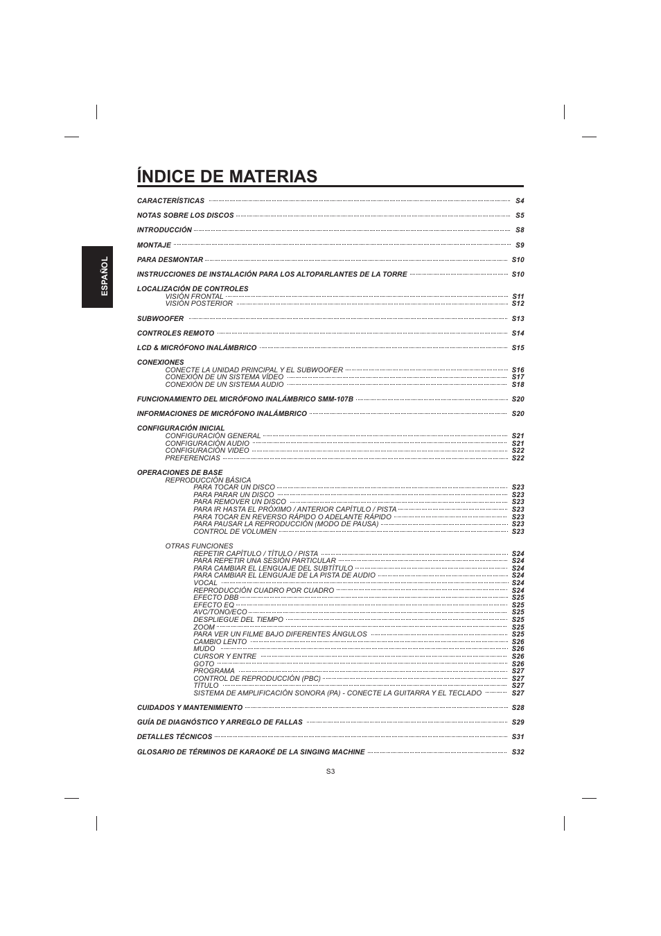 Índice de materias | The Singing Machine STVD-1001 User Manual | Page 36 / 100