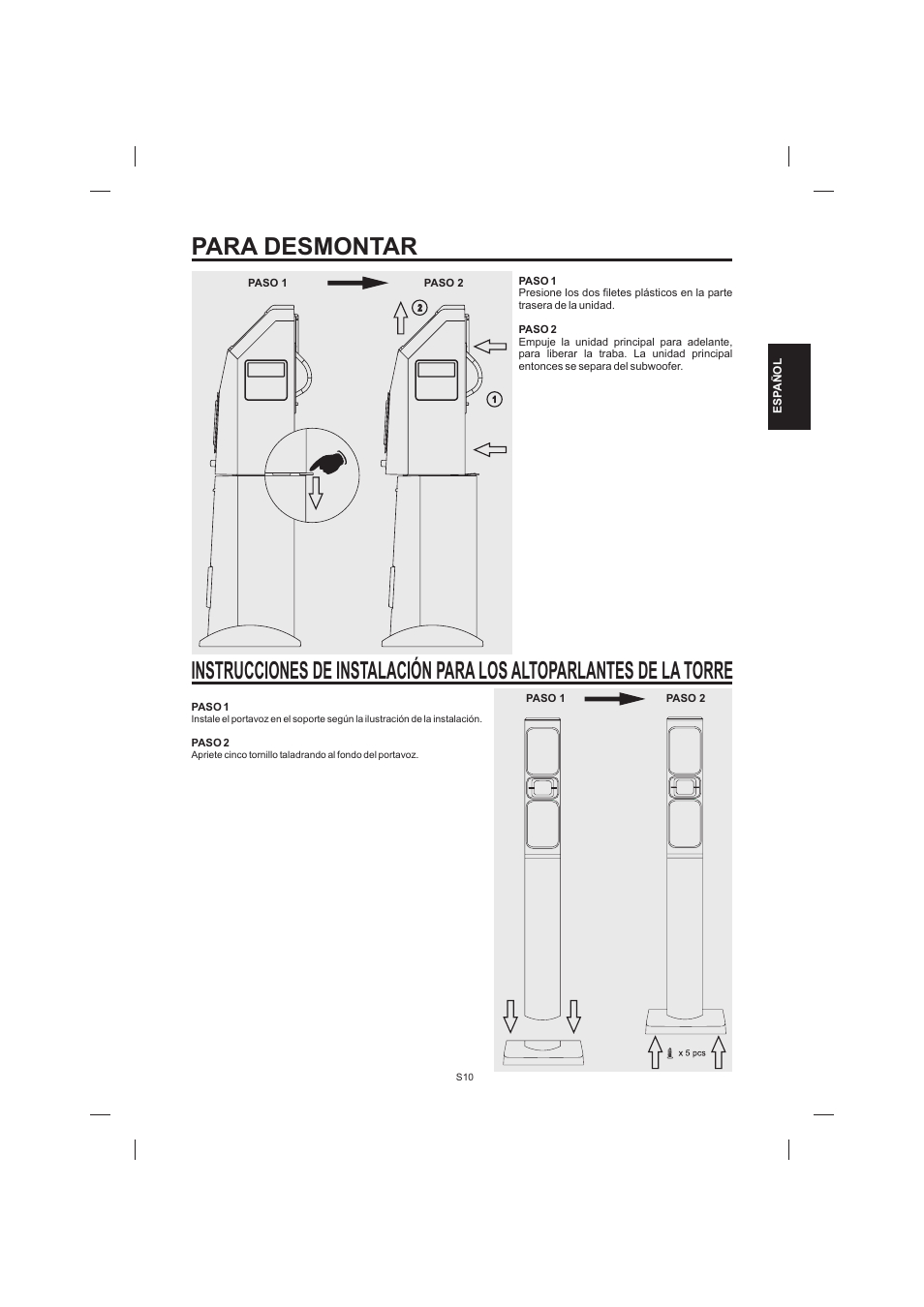 Para desmontar | The Singing Machine STVD-1001 User Manual | Page 43 / 100