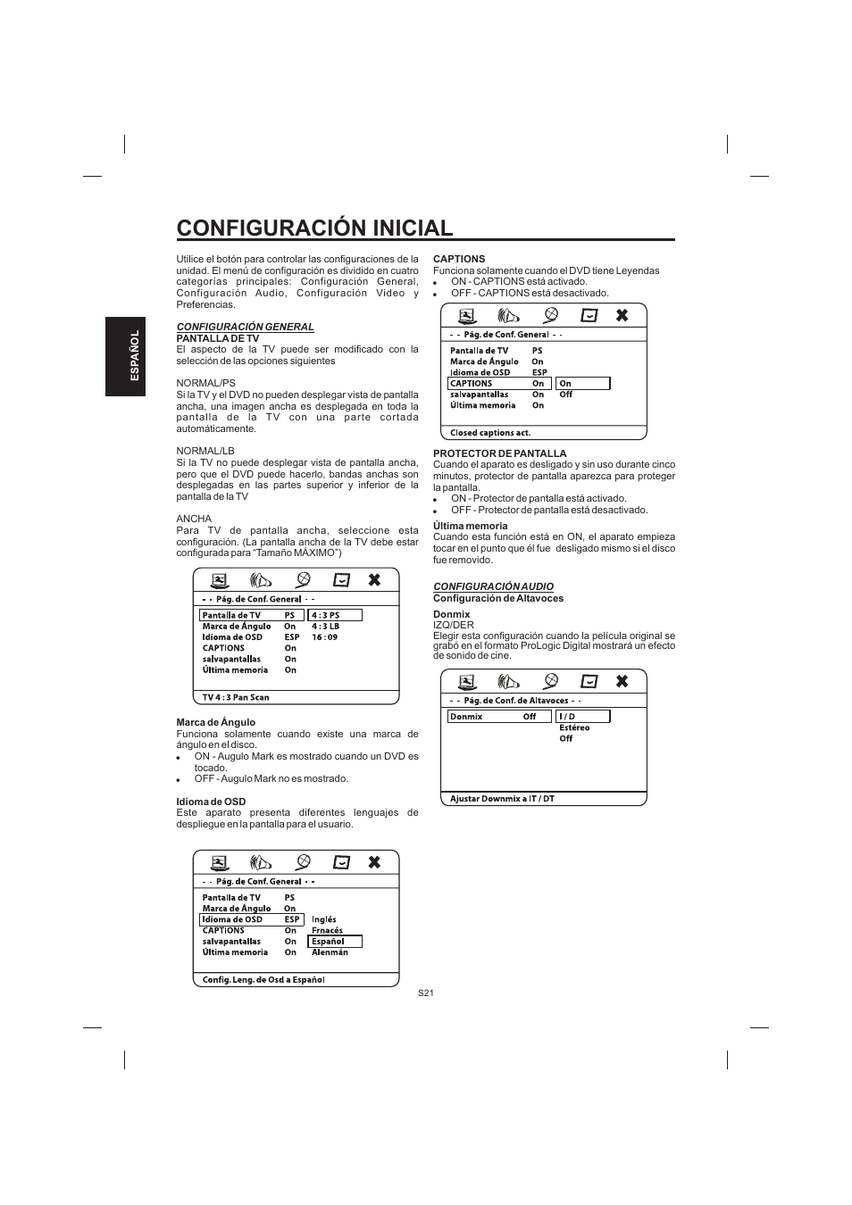 Configuración inicial | The Singing Machine STVD-1001 User Manual | Page 54 / 100