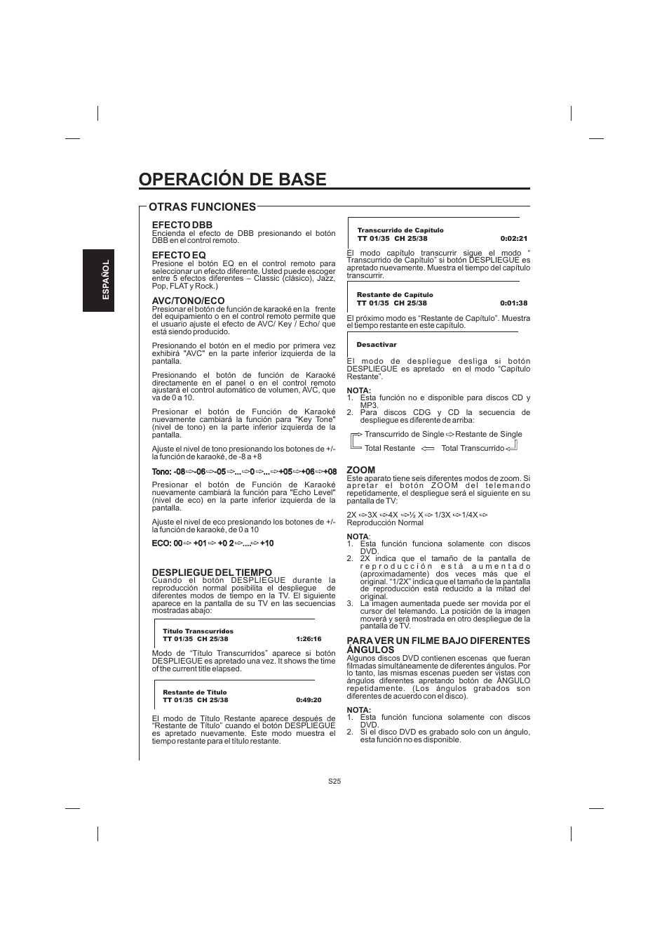 Operación de base, Otras funciones | The Singing Machine STVD-1001 User Manual | Page 58 / 100