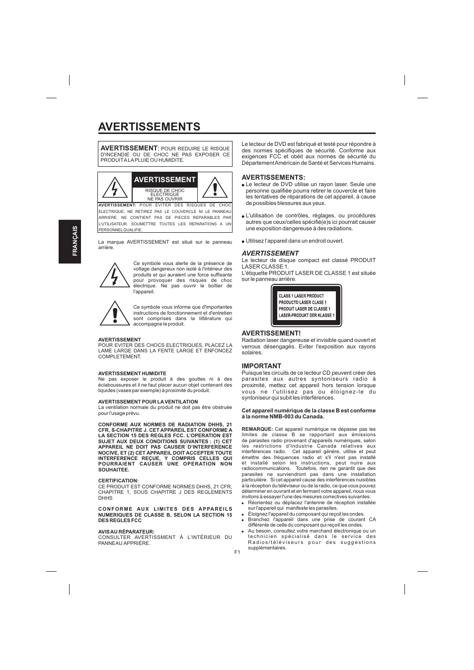 Avertissements, Avertissement | The Singing Machine STVD-1001 User Manual | Page 66 / 100