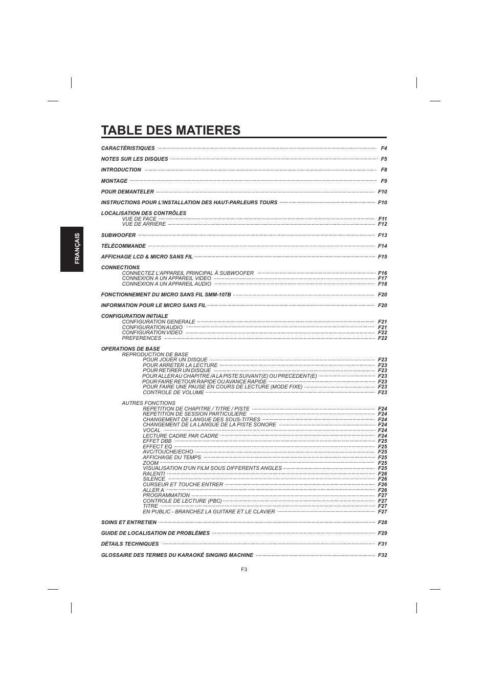 Table des matieres | The Singing Machine STVD-1001 User Manual | Page 68 / 100