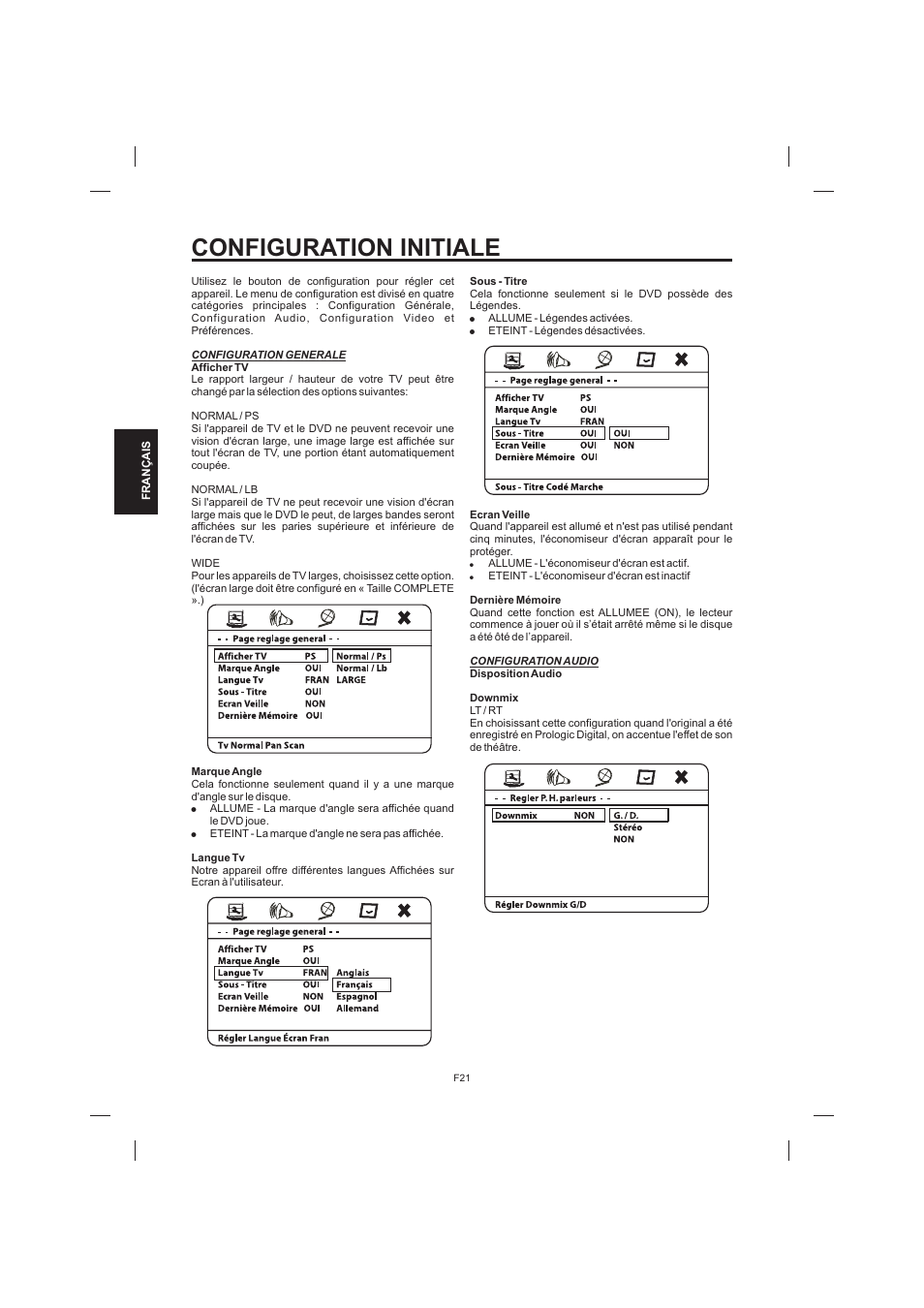 Configuration initiale | The Singing Machine STVD-1001 User Manual | Page 86 / 100