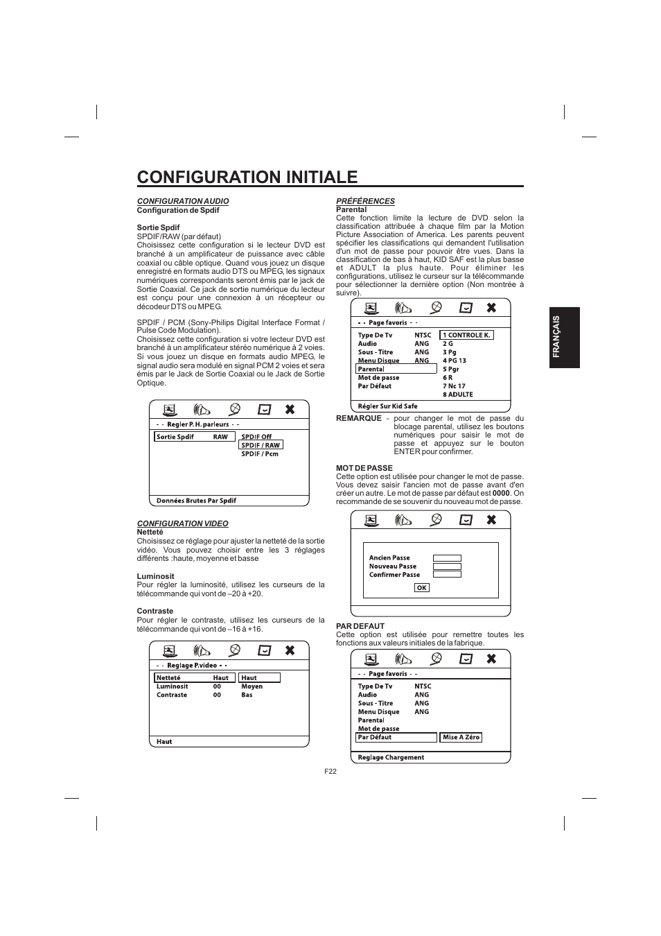 Configuration initiale | The Singing Machine STVD-1001 User Manual | Page 87 / 100