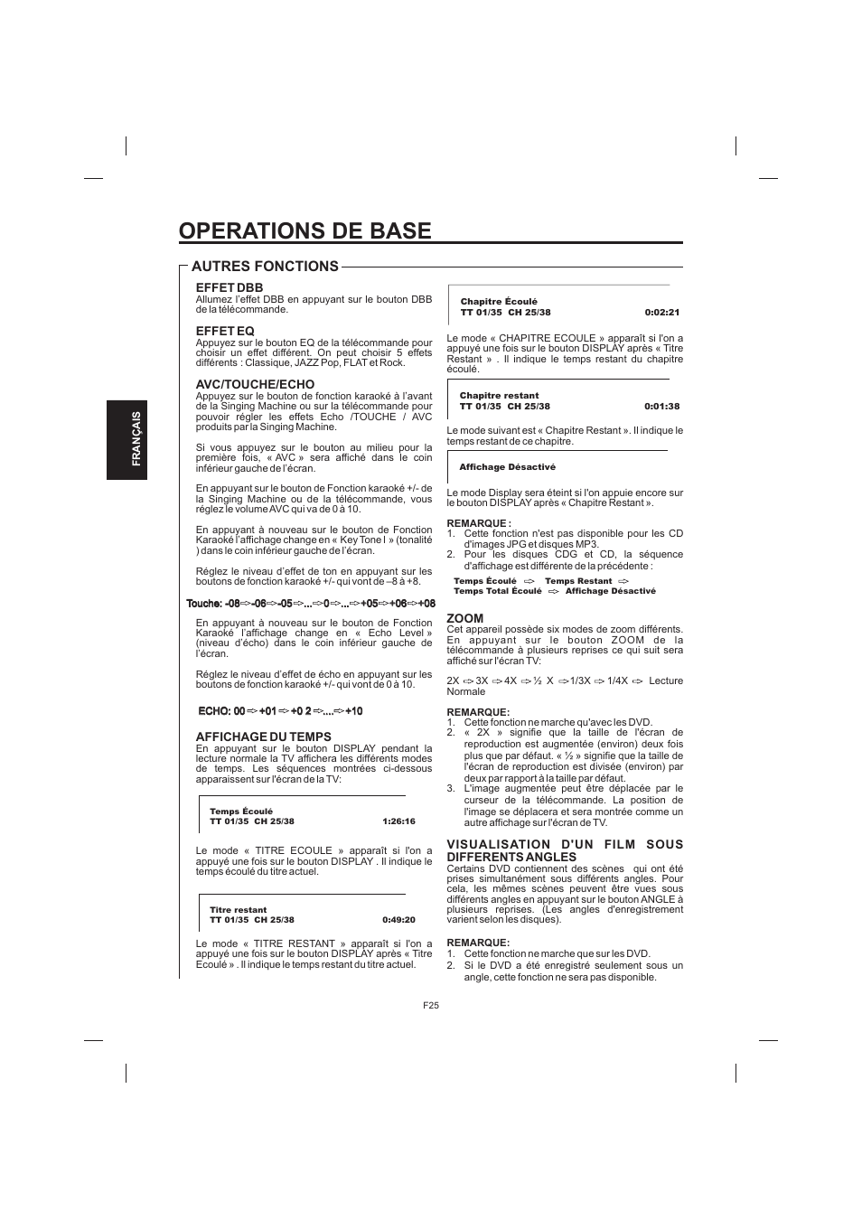 Operations de base, Autres fonctions | The Singing Machine STVD-1001 User Manual | Page 90 / 100