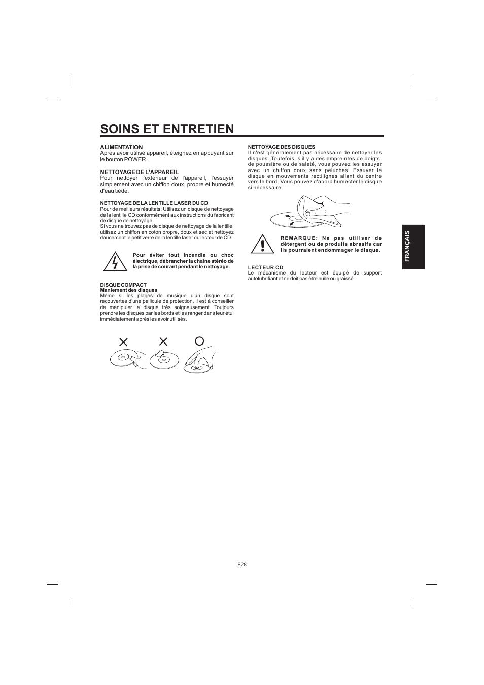 Soins et entretien | The Singing Machine STVD-1001 User Manual | Page 93 / 100