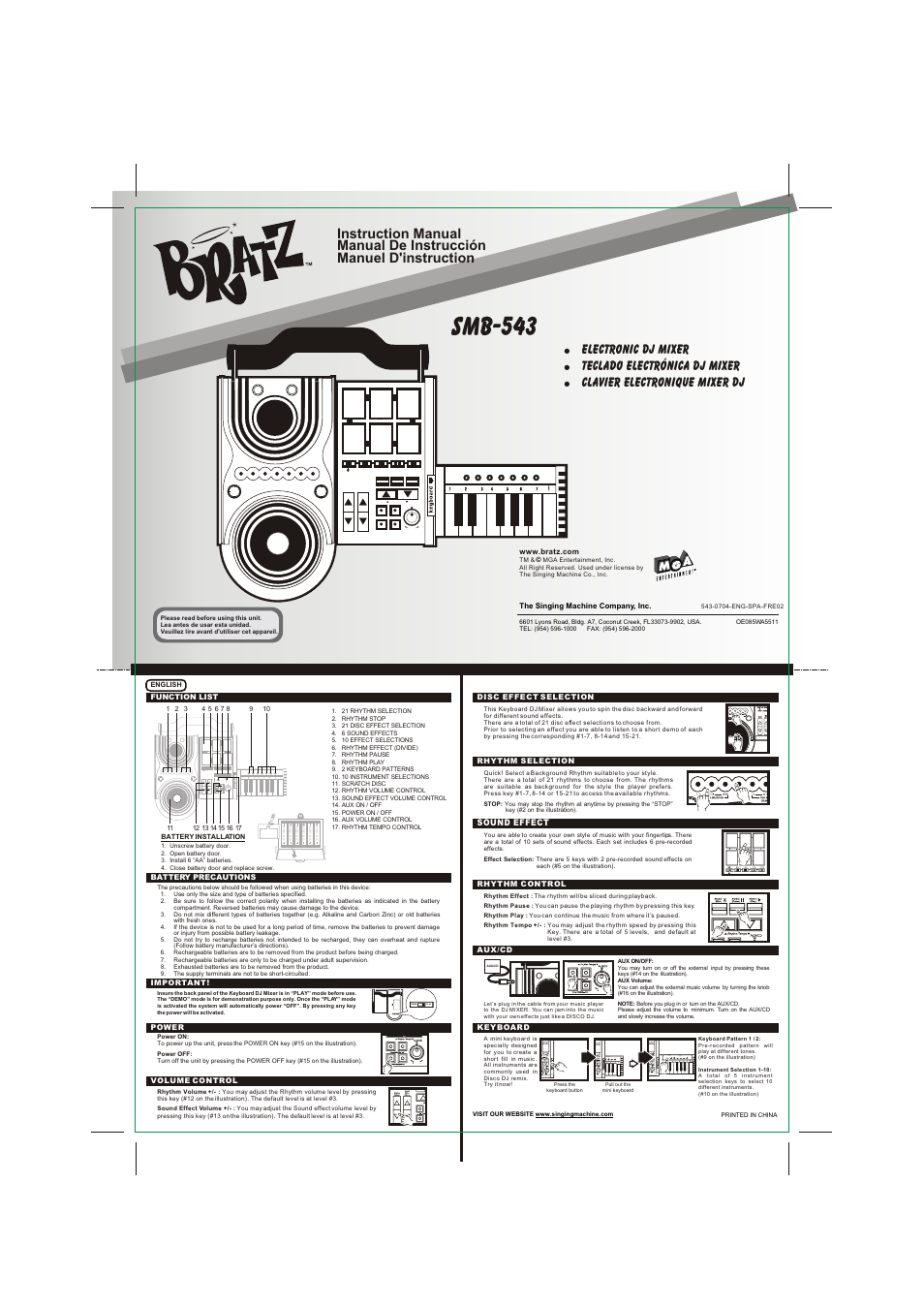 The Singing Machine Electronic DJ Mixer SMB-543 User Manual | 1 page