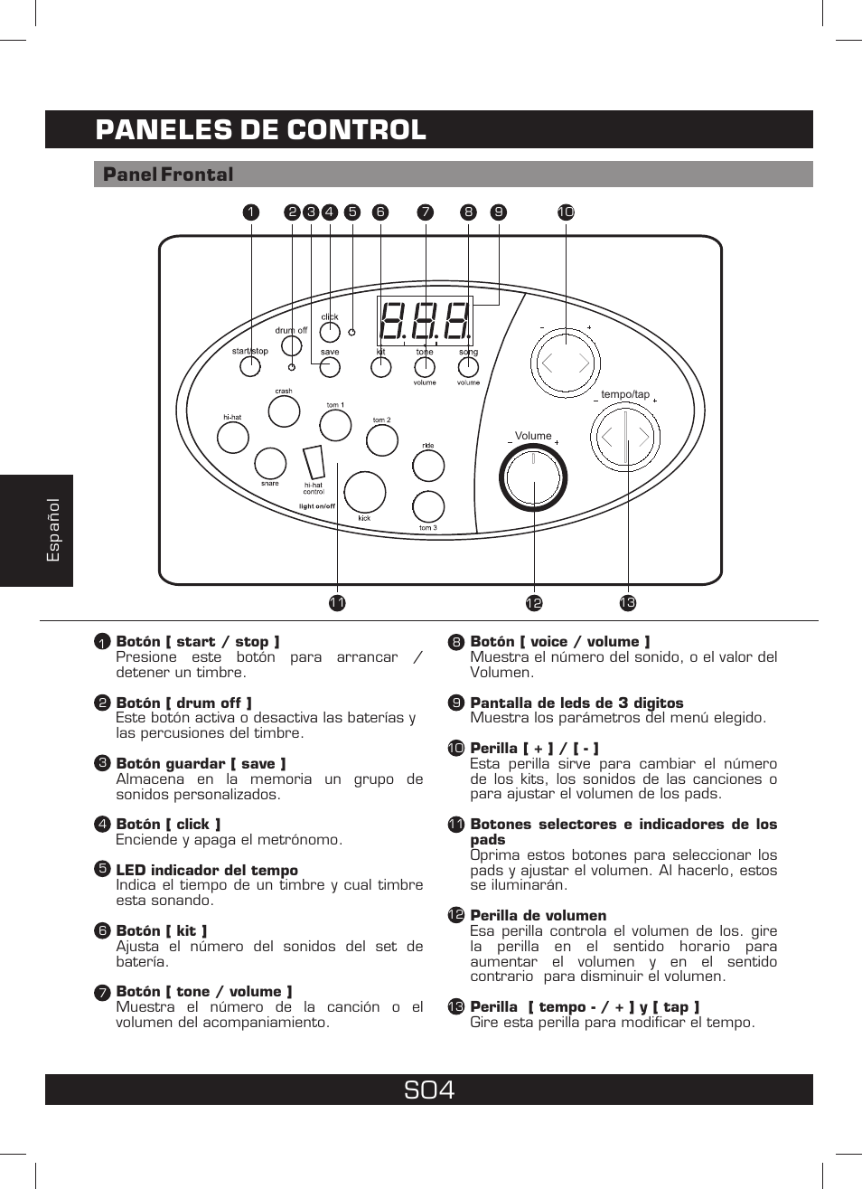 Paneles de control, Panel frontal | The Singing Machine SMI-1460 User Manual | Page 32 / 44