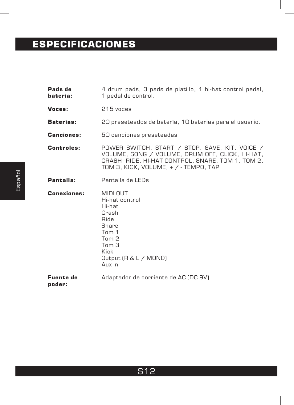 Especificaciones | The Singing Machine SMI-1460 User Manual | Page 40 / 44