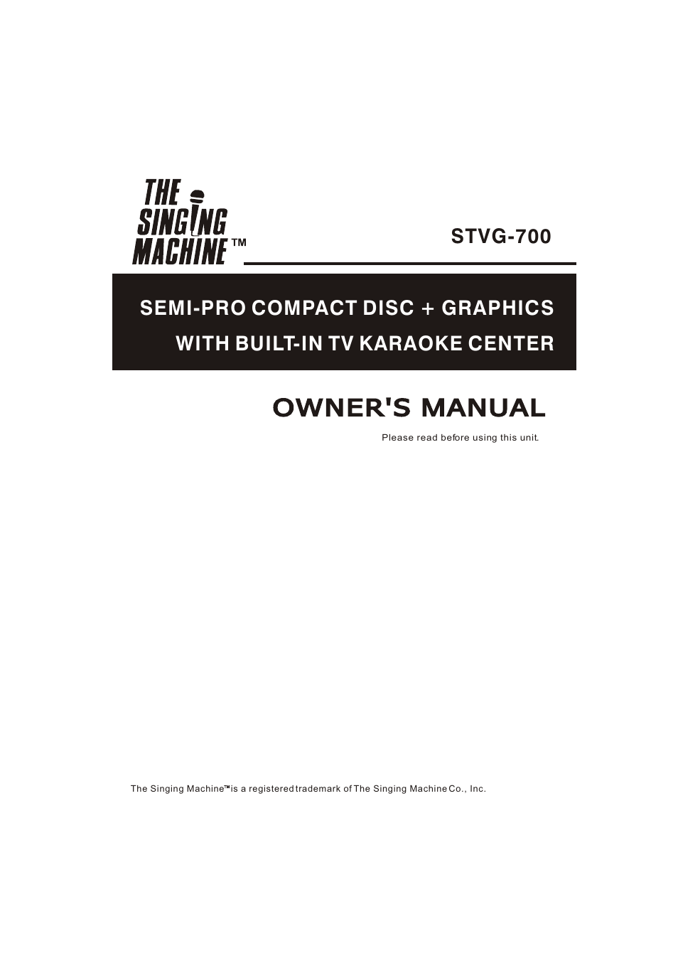 The Singing Machine STVG-700 User Manual | 20 pages