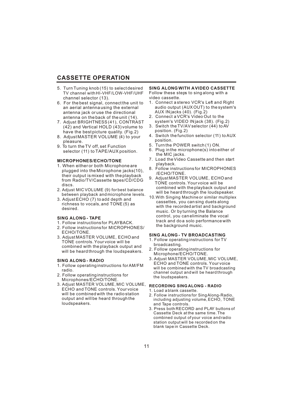 Cassette operation | The Singing Machine STVG-700 User Manual | Page 12 / 20