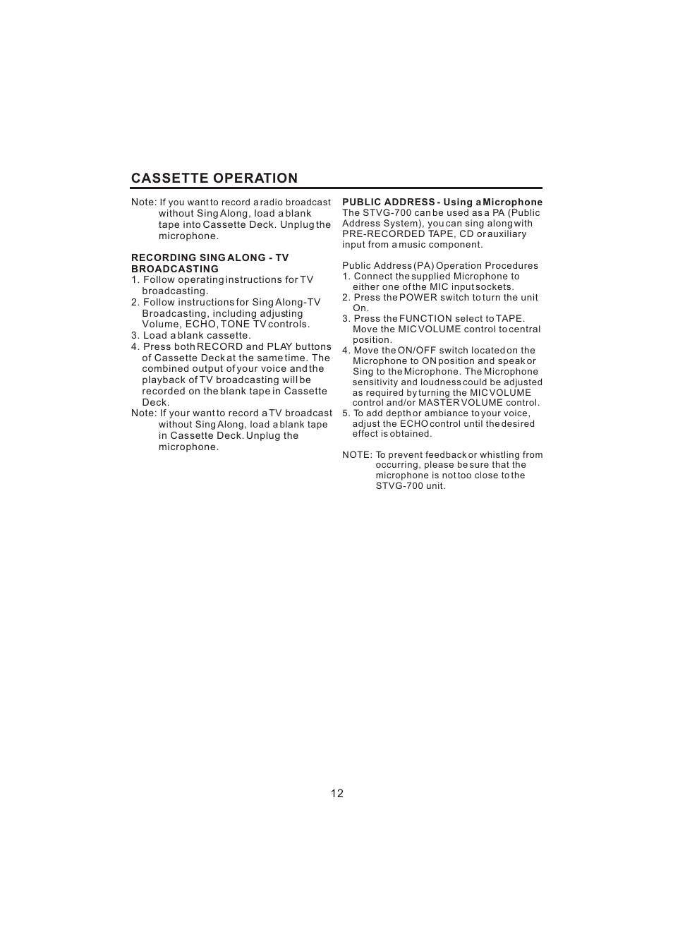 Cassette operation | The Singing Machine STVG-700 User Manual | Page 13 / 20