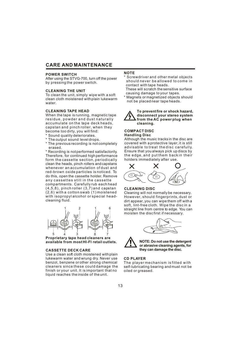 Care and maintenance | The Singing Machine STVG-700 User Manual | Page 14 / 20