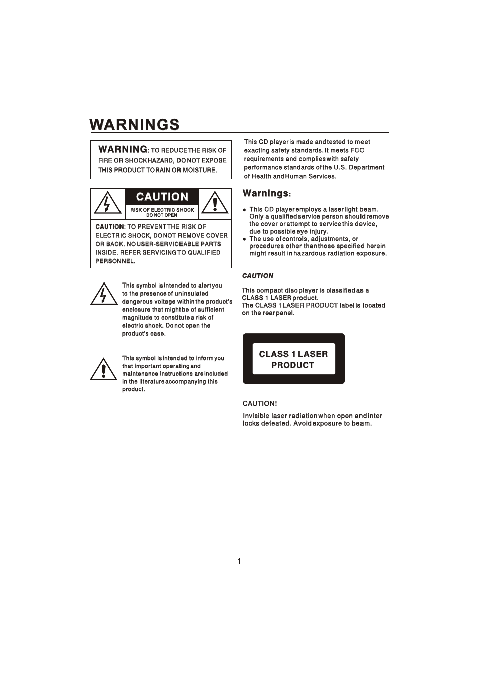 Warnings, Caution, Warning | The Singing Machine STVG-700 User Manual | Page 2 / 20