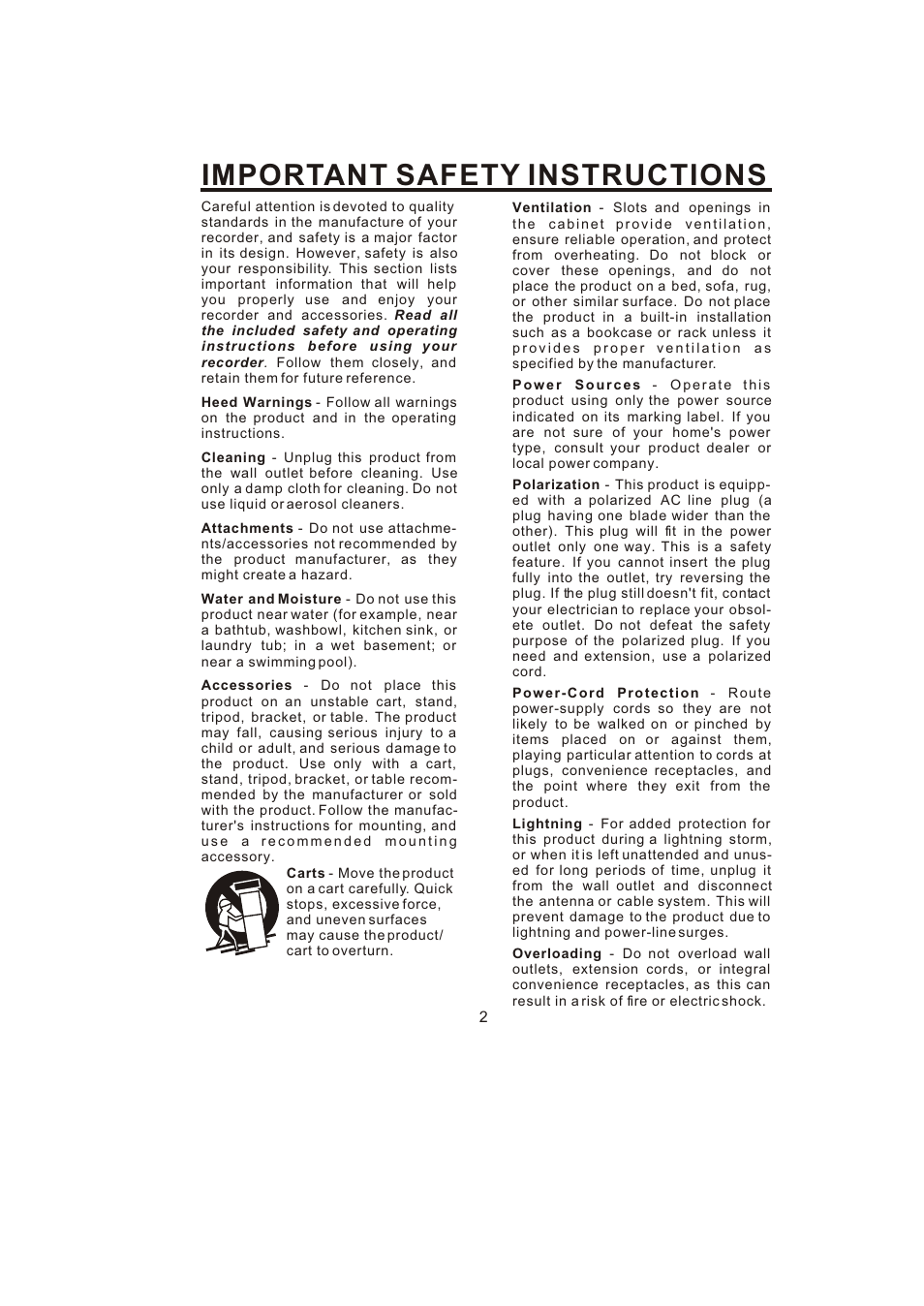 Important safety instructions | The Singing Machine STVG-700 User Manual | Page 3 / 20