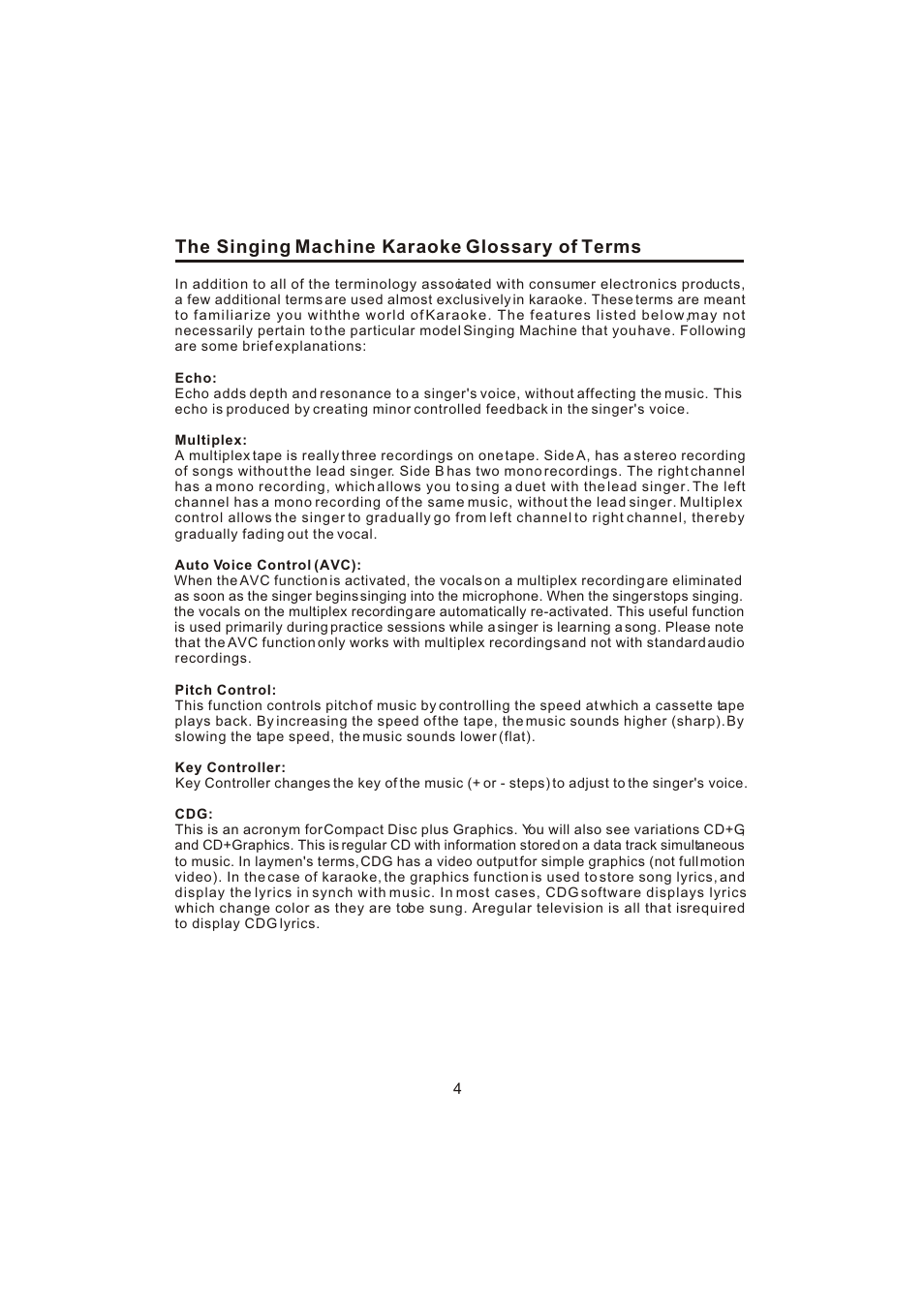 The singing machine karaoke glossary of terms | The Singing Machine STVG-700 User Manual | Page 5 / 20