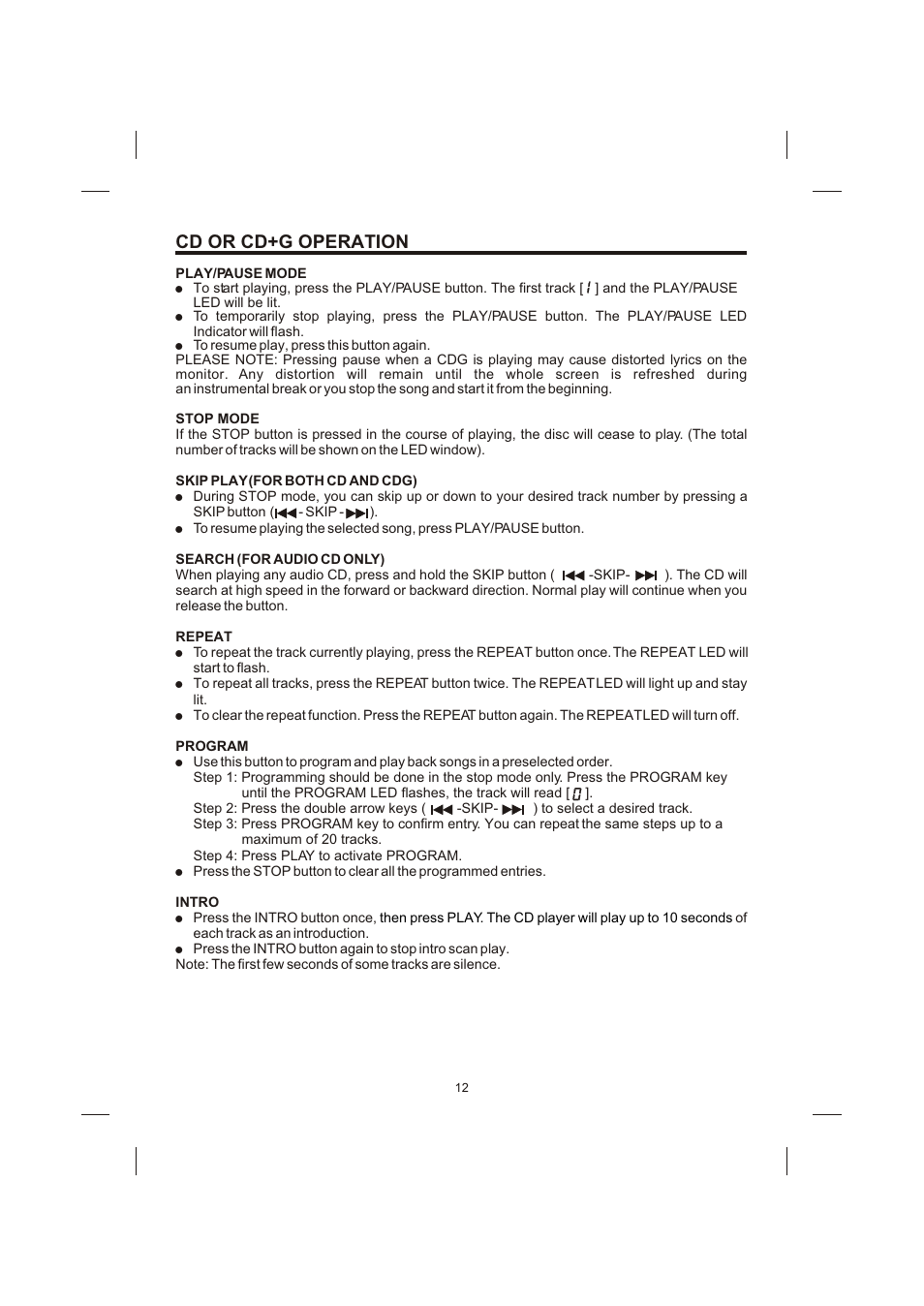 Cd or cd+g operation | The Singing Machine STVG-710 User Manual | Page 13 / 20