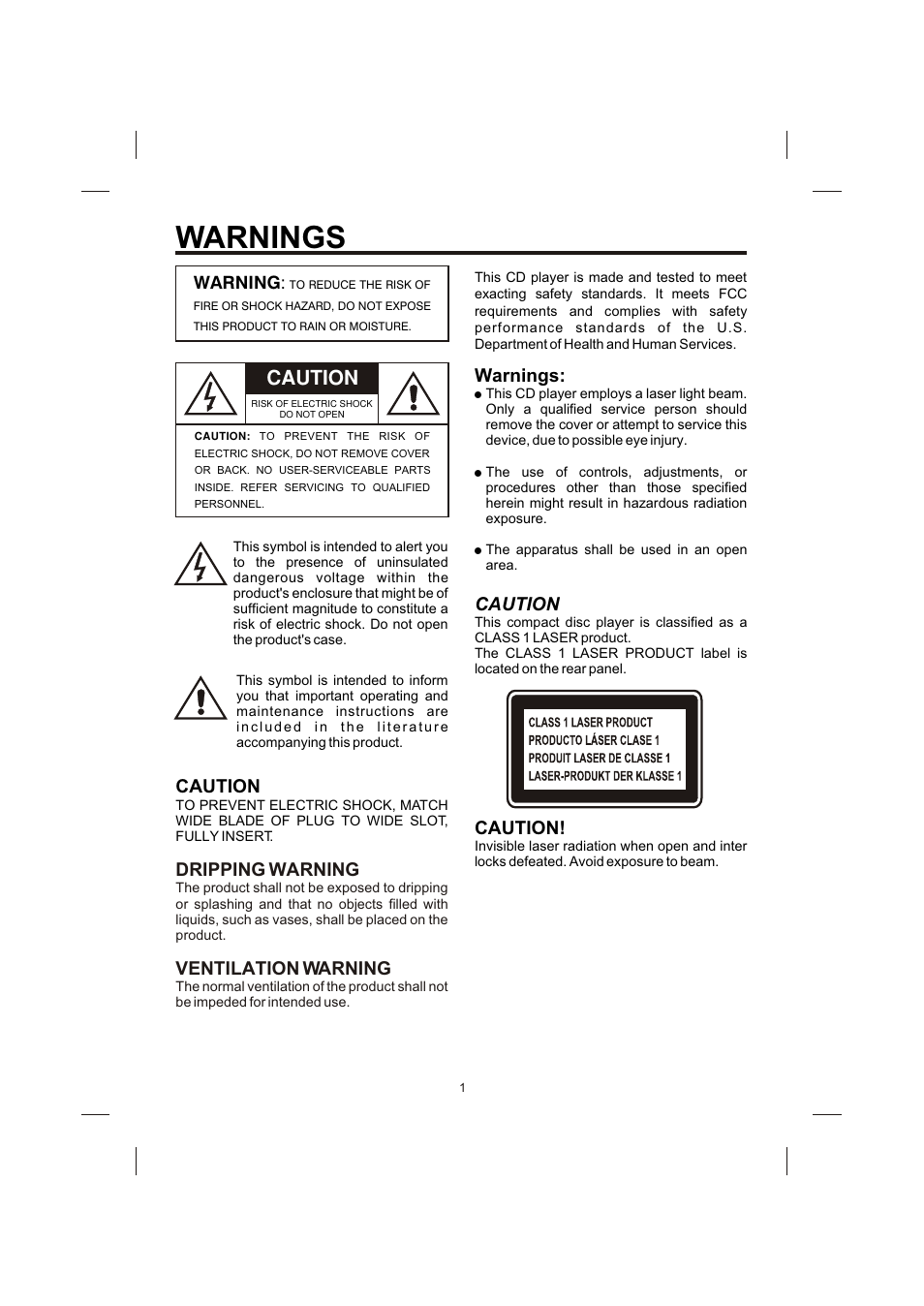 Warnings, Caution, Dripping warning | Ventilation warning | The Singing Machine STVG-710 User Manual | Page 2 / 20