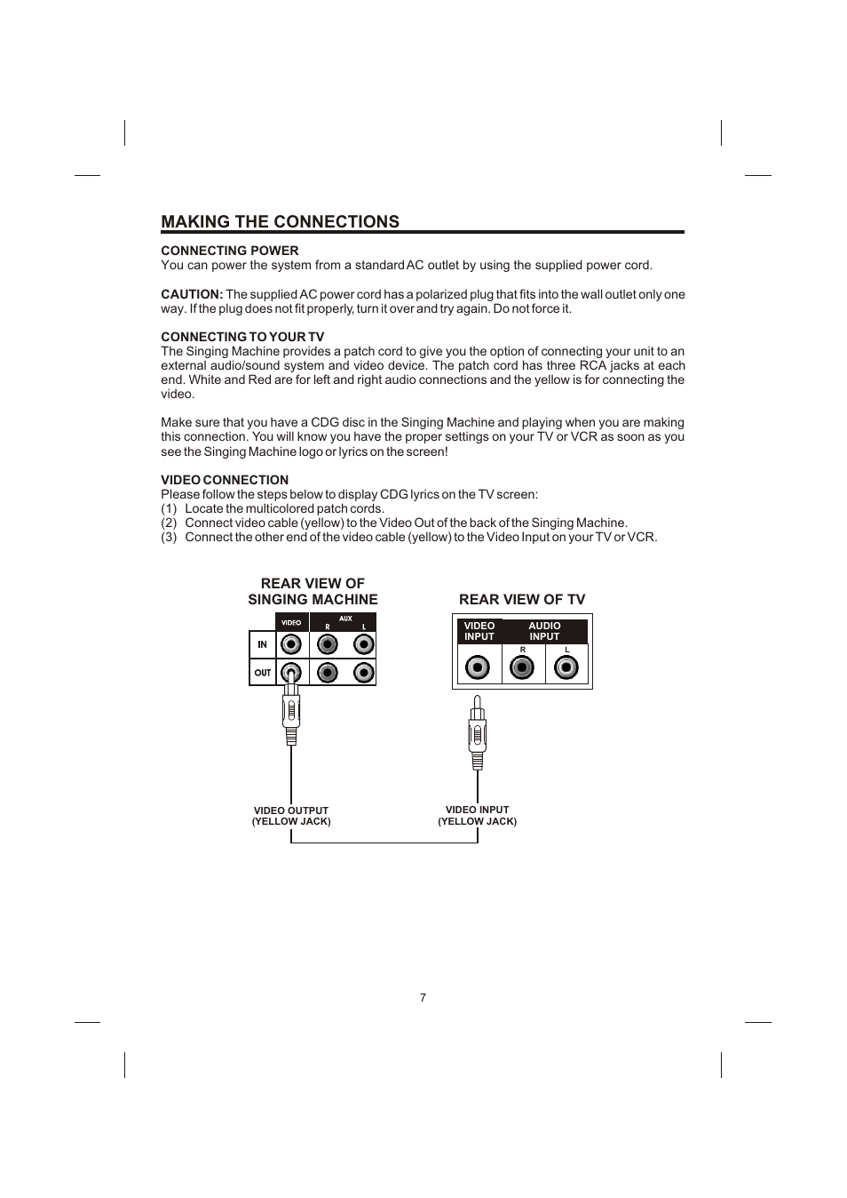 Making the connections | The Singing Machine STVG-710 User Manual | Page 8 / 20