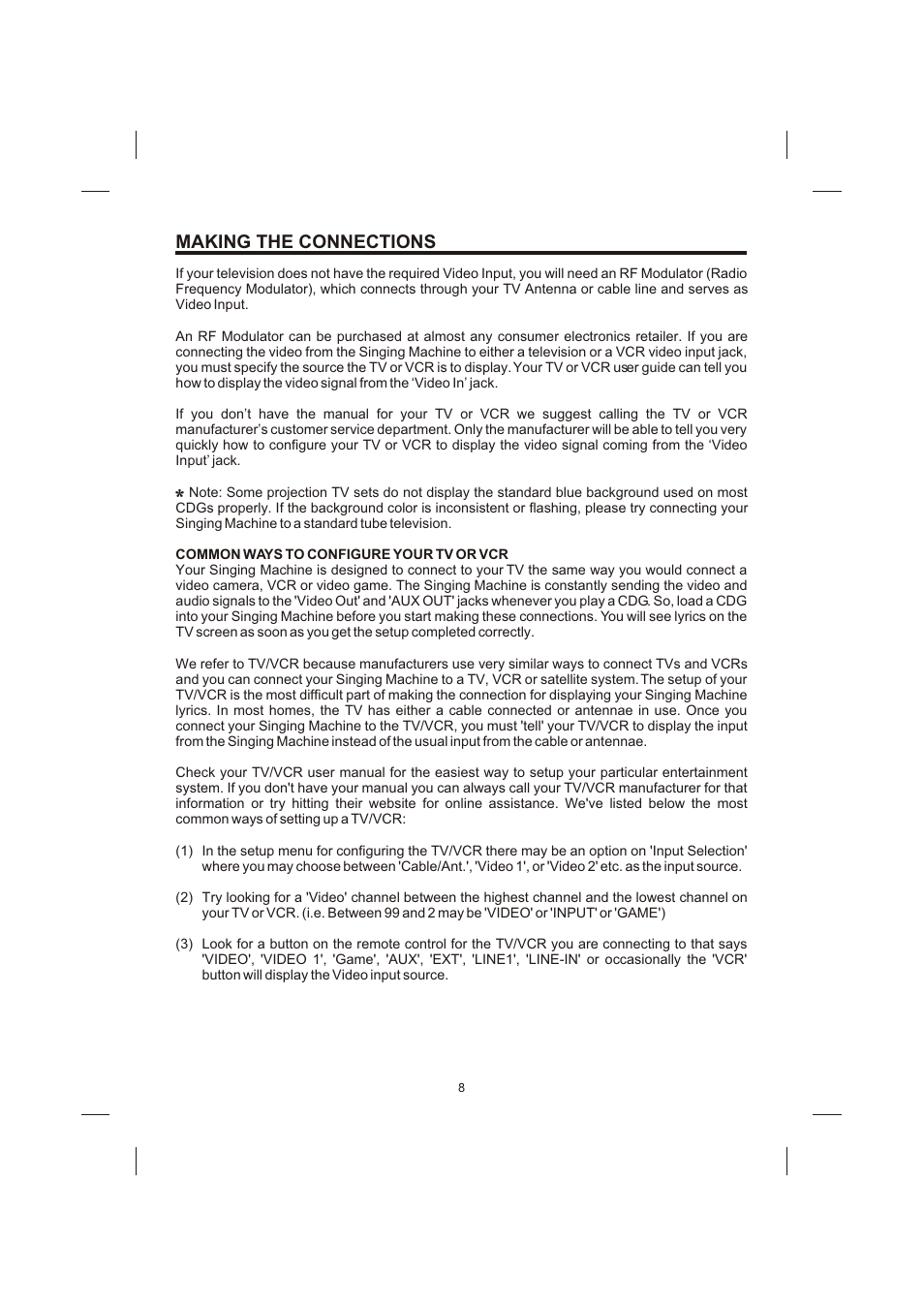 Making the connections | The Singing Machine STVG-710 User Manual | Page 9 / 20