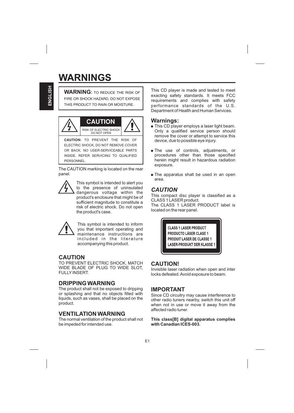 Warnings, Caution, Dripping warning | Ventilation warning, Important, Warning | The Singing Machine STVG-520 User Manual | Page 2 / 56