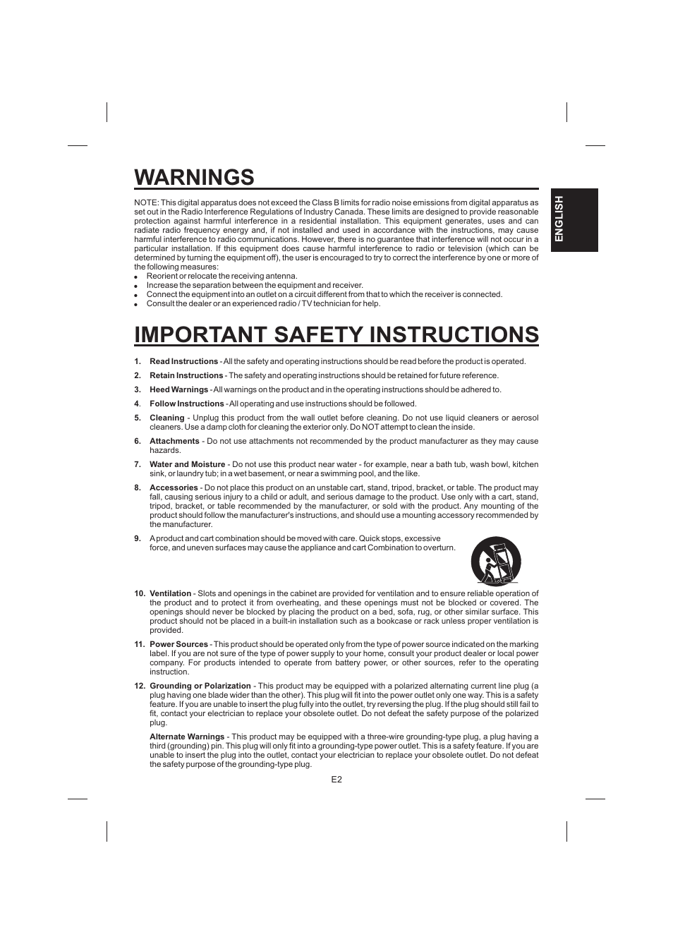 Warnings, Important safety instructions | The Singing Machine STVG-520 User Manual | Page 3 / 56