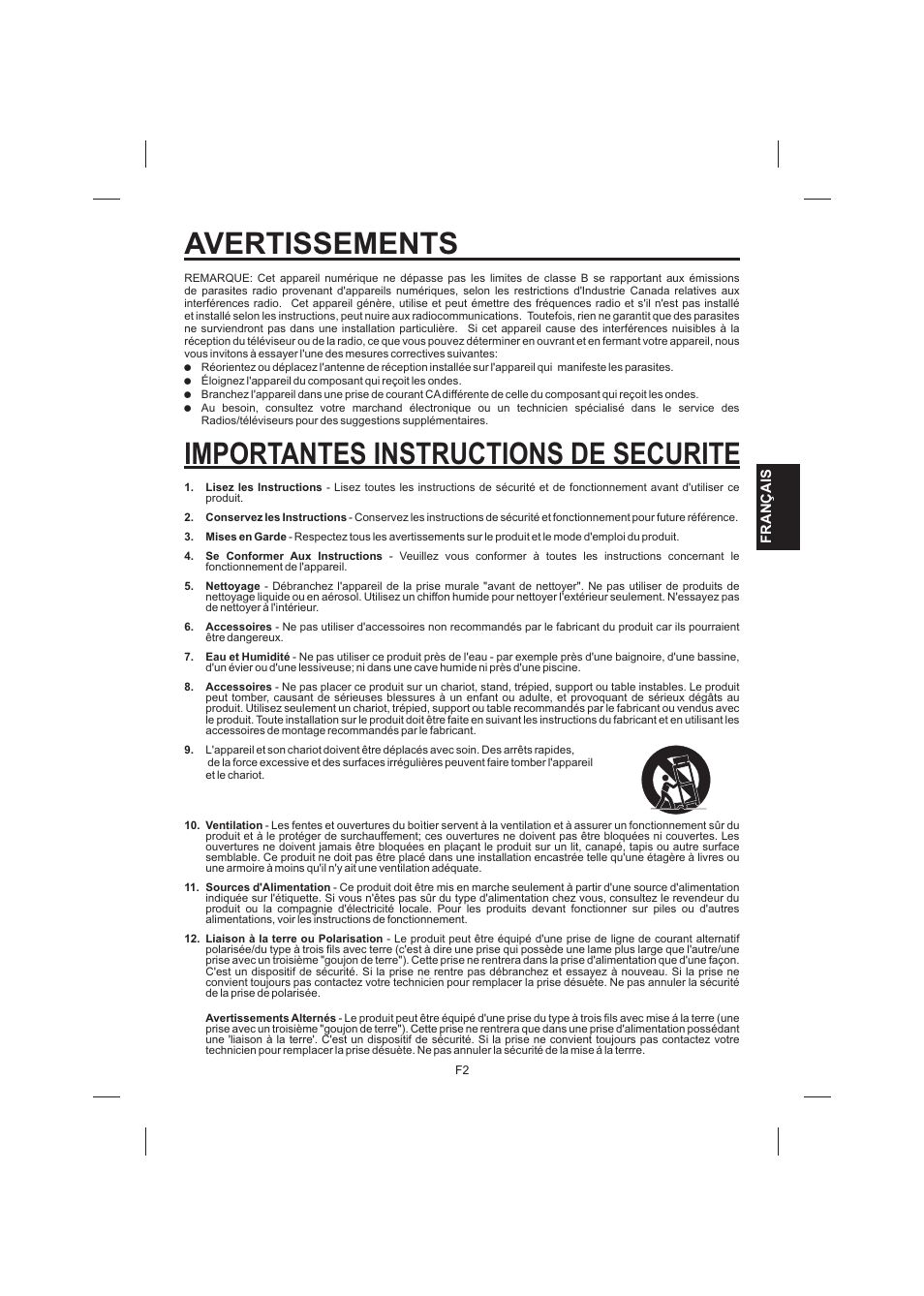 Avertissements, Importantes instructions de securite | The Singing Machine STVG-520 User Manual | Page 39 / 56