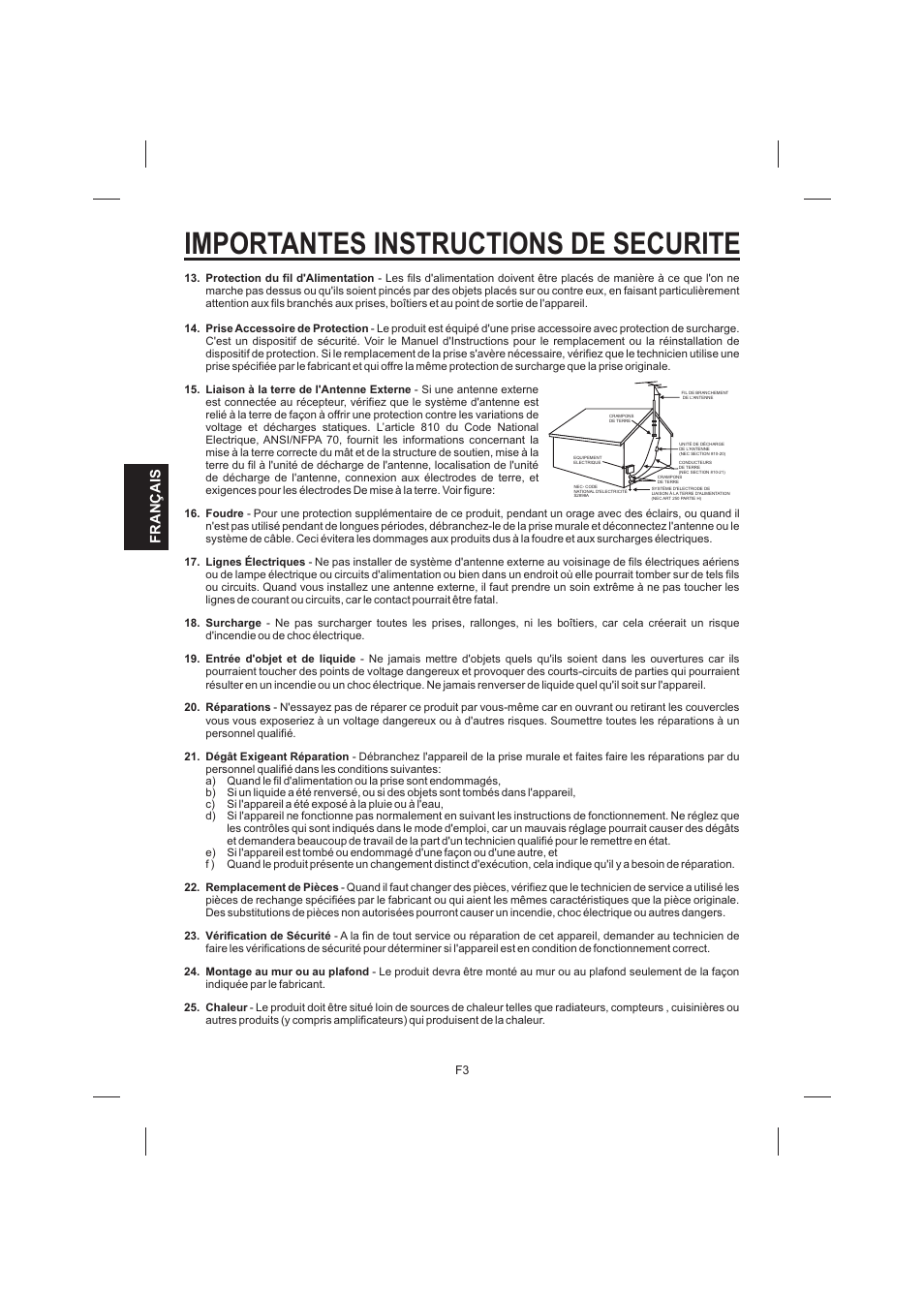 Importantes instructions de securite | The Singing Machine STVG-520 User Manual | Page 40 / 56