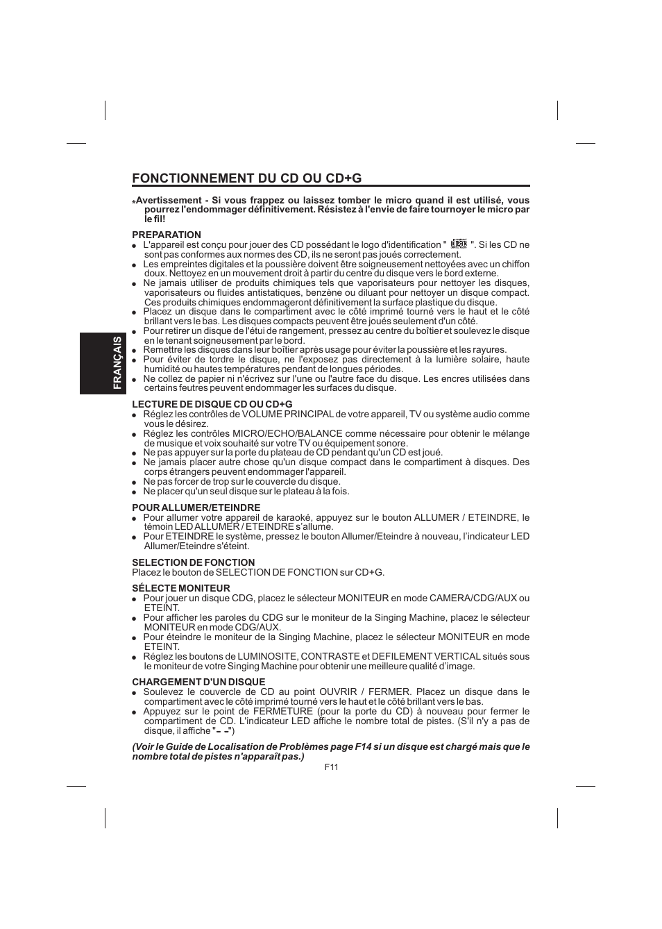 Fonctionnement du cd ou cd+g | The Singing Machine STVG-520 User Manual | Page 48 / 56