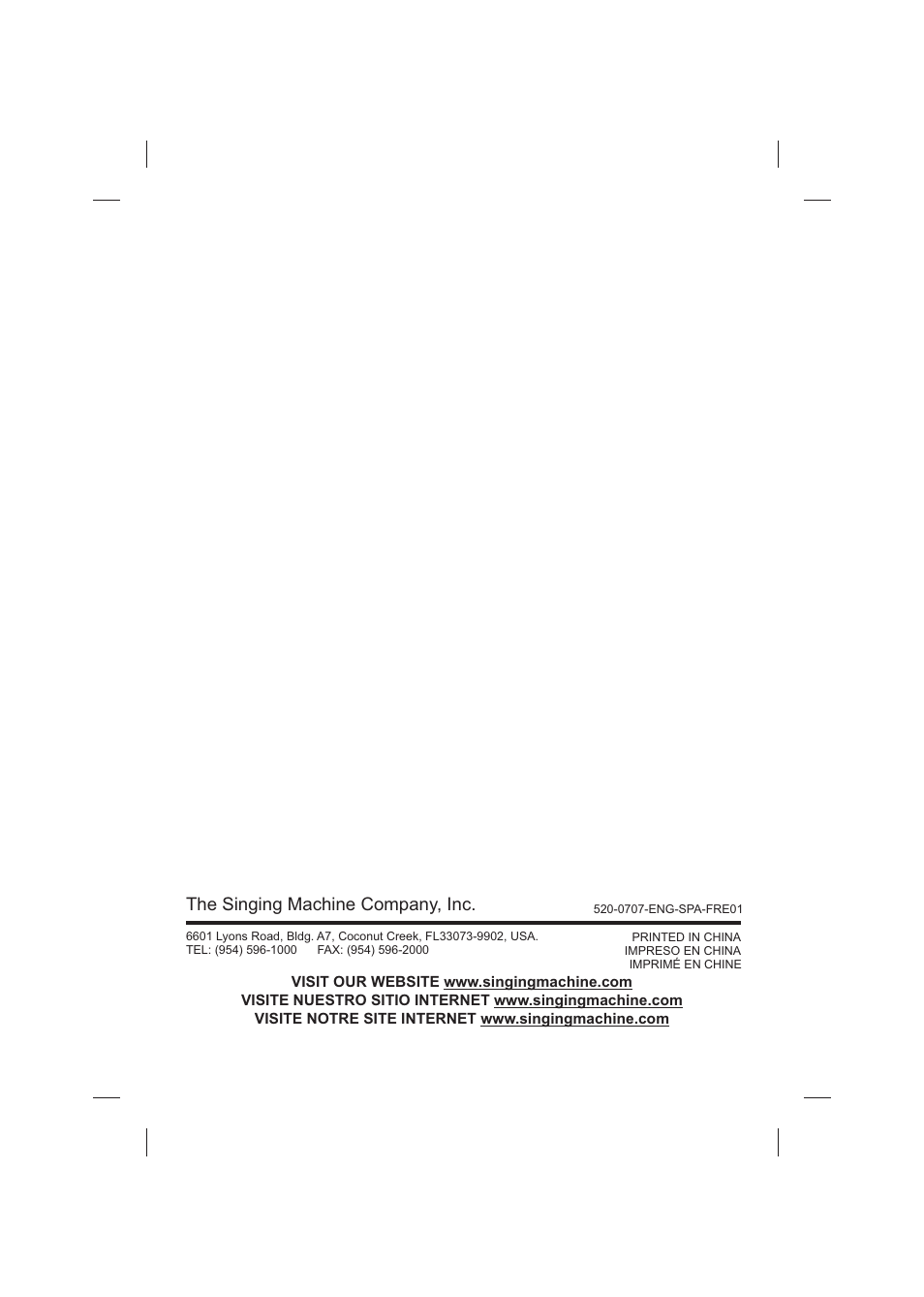 The singing machine company, inc | The Singing Machine STVG-520 User Manual | Page 56 / 56