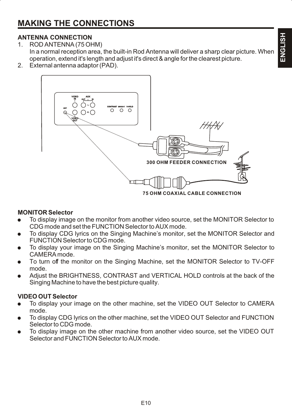 Making the connections, English | The Singing Machine STVG-707 User Manual | Page 11 / 24