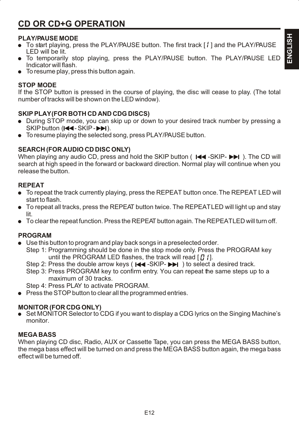 Cd or cd+g operation | The Singing Machine STVG-707 User Manual | Page 13 / 24