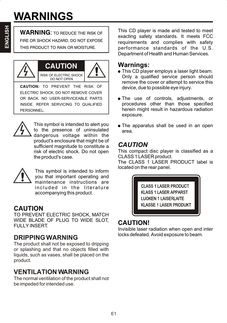 Warnings, Caution, Dripping warning | Ventilation warning, Warning | The Singing Machine STVG-707 User Manual | Page 2 / 24