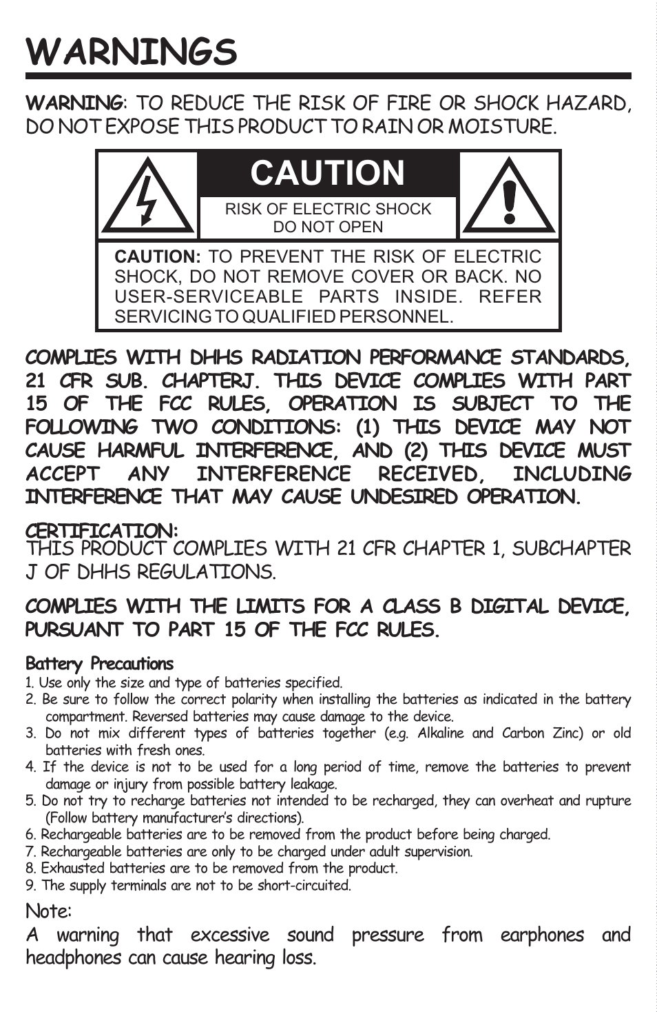 Warnings, Caution | The Singing Machine SMB-632 User Manual | Page 4 / 4