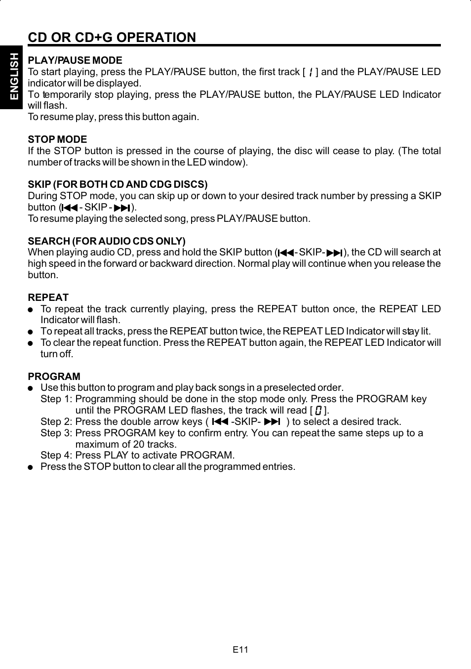 Cd or cd+g operation | The Singing Machine SMG-180 User Manual | Page 12 / 20