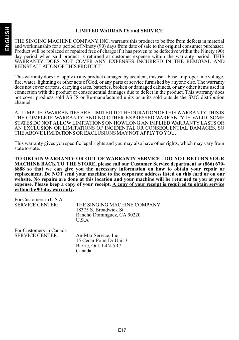 The Singing Machine SMG-180 User Manual | Page 18 / 20