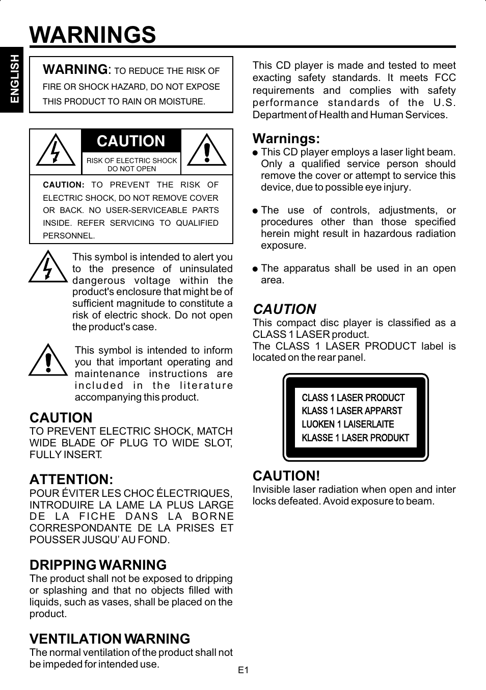 Warnings, Caution, Attention | Dripping warning, Ventilation warning, Warning | The Singing Machine SMG-180 User Manual | Page 2 / 20