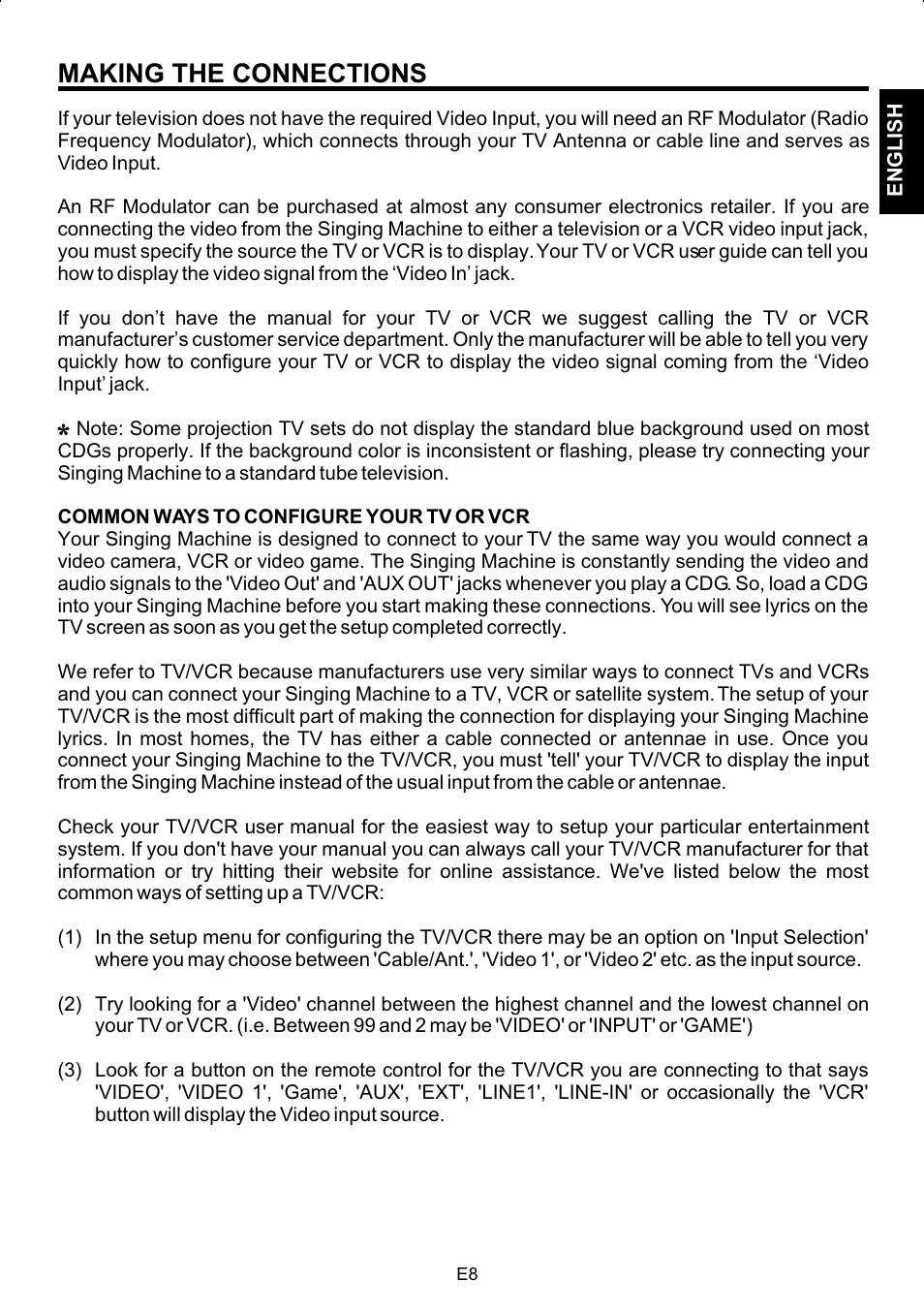 Making the connections | The Singing Machine SMG-180 User Manual | Page 9 / 20