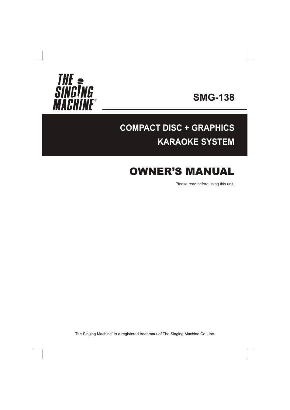 The Singing Machine SMG-138 User Manual | 20 pages