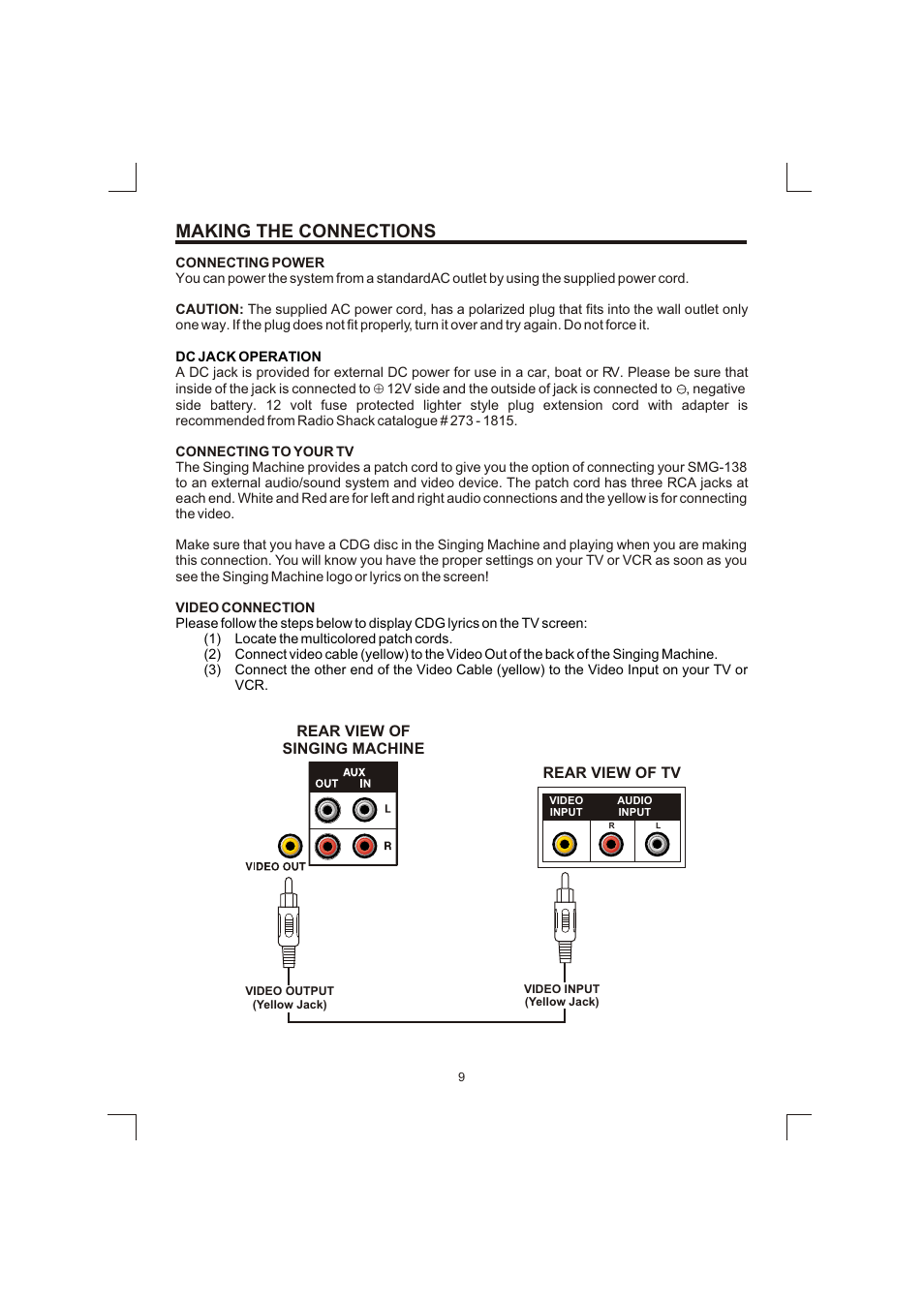 Making the connections | The Singing Machine SMG-138 User Manual | Page 10 / 20