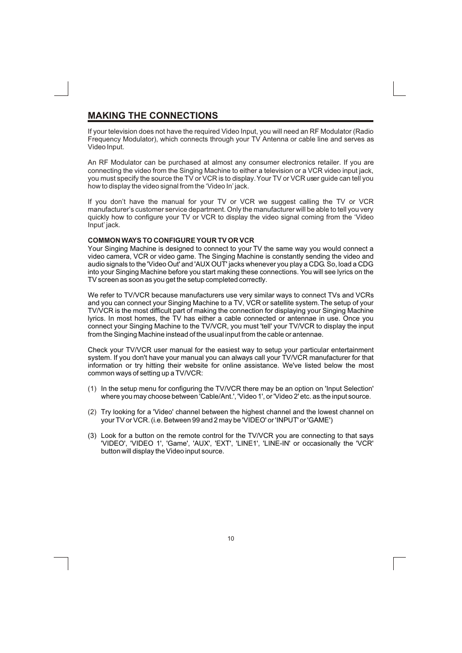 Making the connections | The Singing Machine SMG-138 User Manual | Page 11 / 20