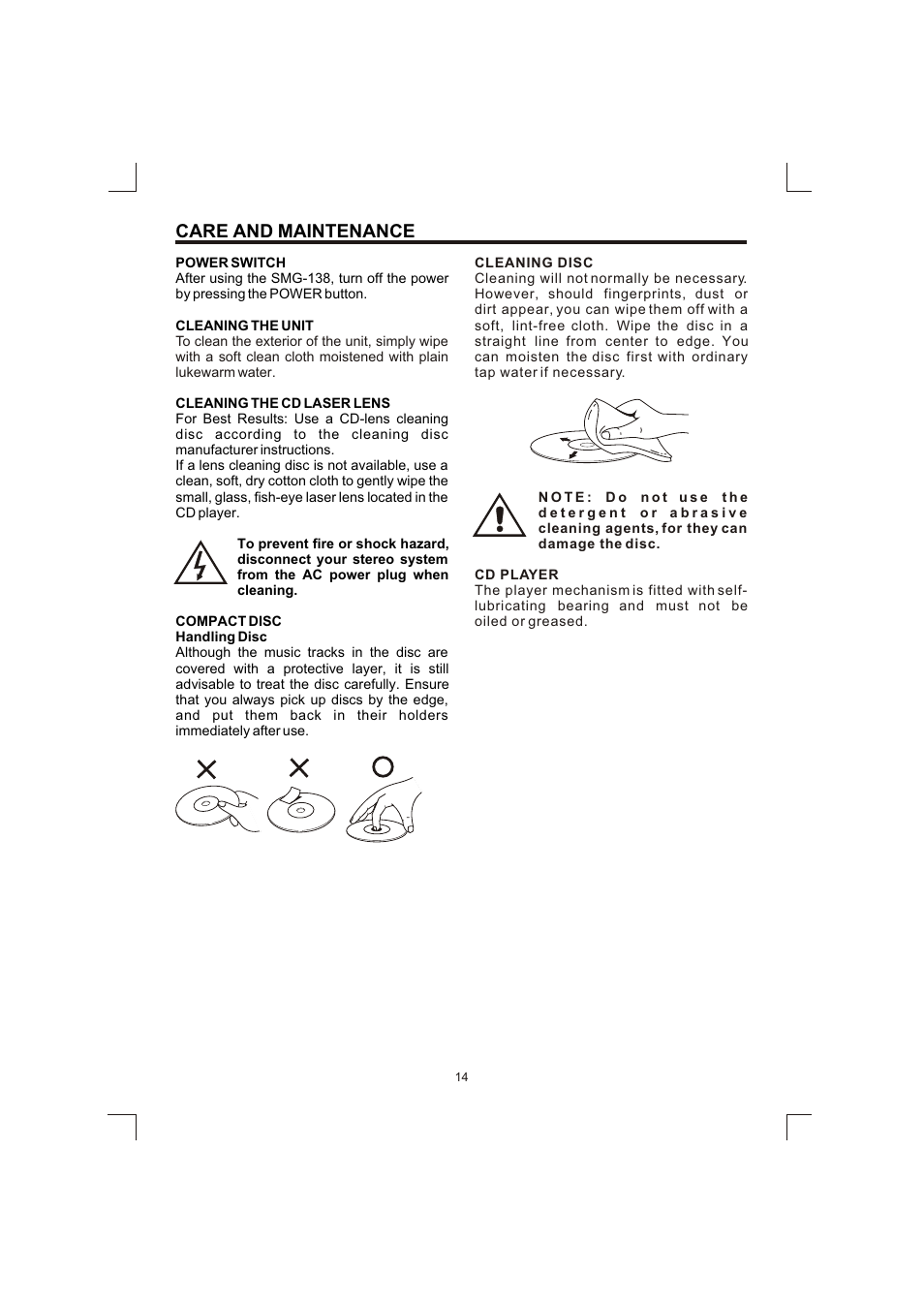 Care and maintenance | The Singing Machine SMG-138 User Manual | Page 15 / 20