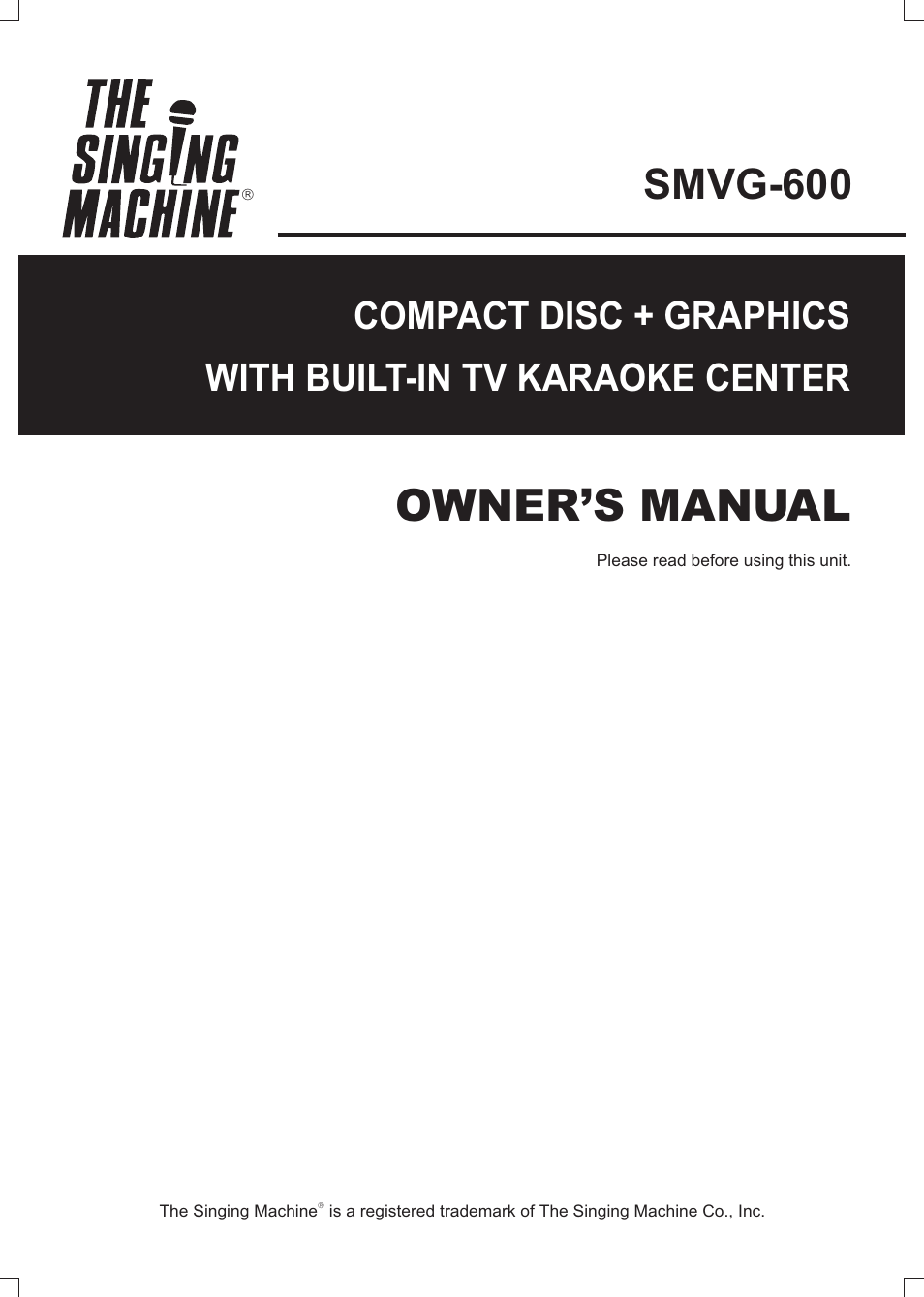 The Singing Machine SMVG-600 User Manual | 24 pages