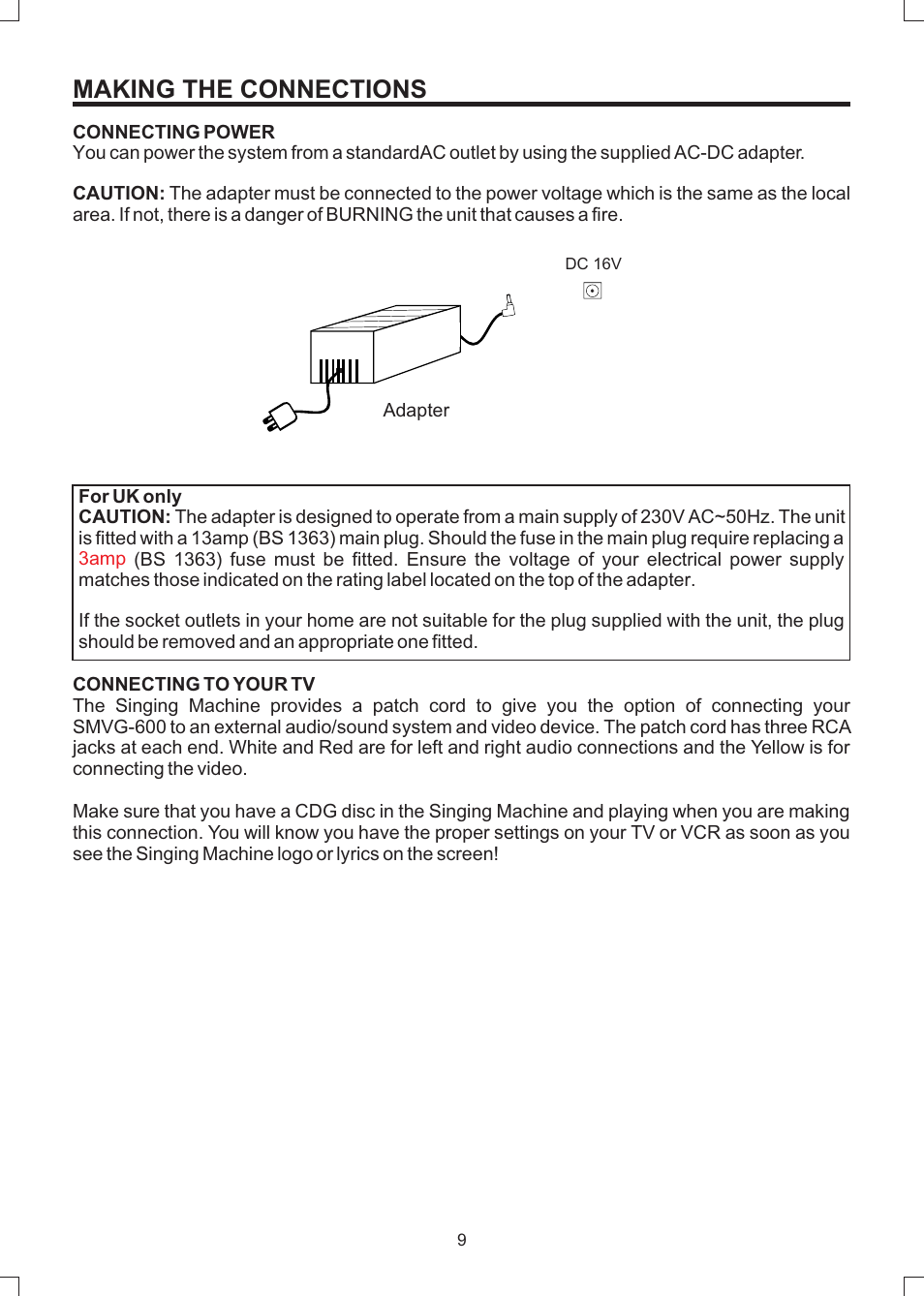 Making the connections | The Singing Machine SMVG-600 User Manual | Page 10 / 24