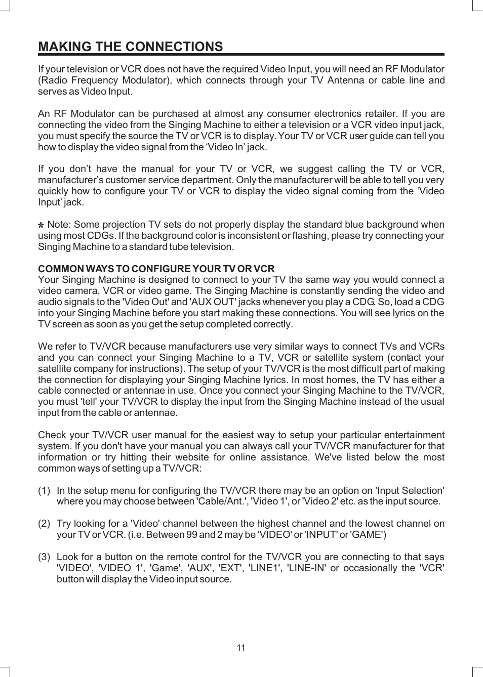 Making the connections | The Singing Machine SMVG-600 User Manual | Page 12 / 24