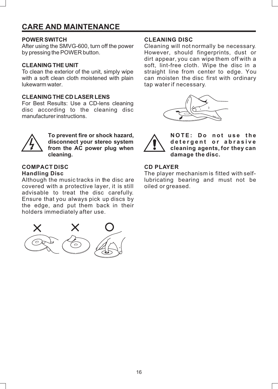 Care and maintenance | The Singing Machine SMVG-600 User Manual | Page 17 / 24