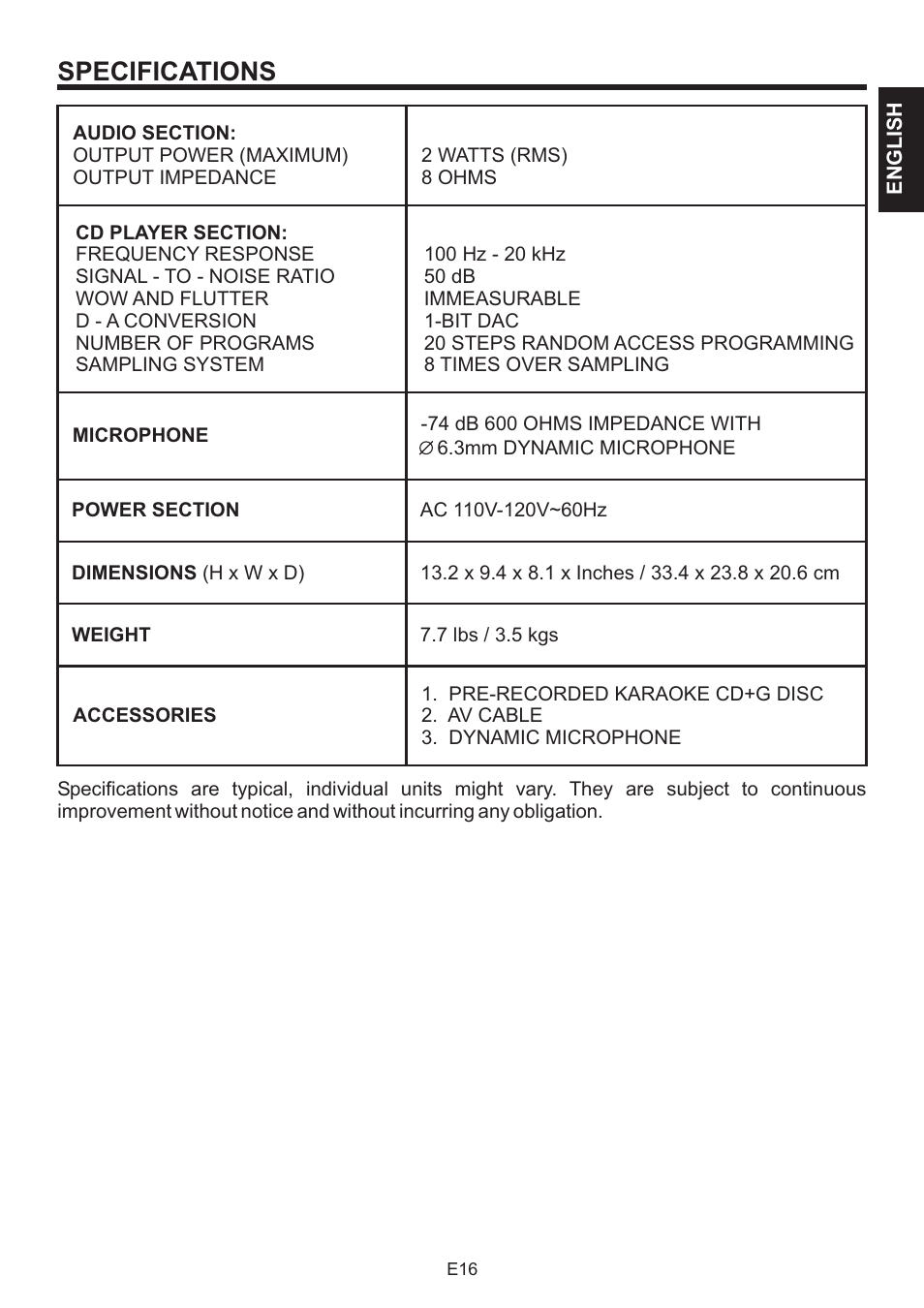 Specifications | The Singing Machine BRATZ SMB-664 User Manual | Page 17 / 56