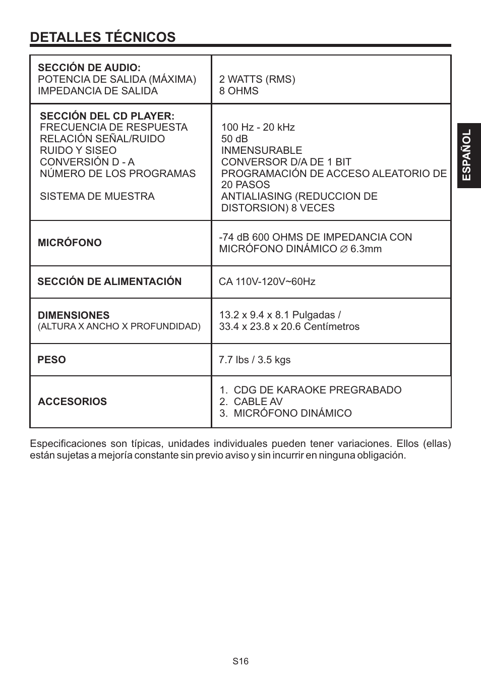 Detalles técnicos | The Singing Machine BRATZ SMB-664 User Manual | Page 35 / 56