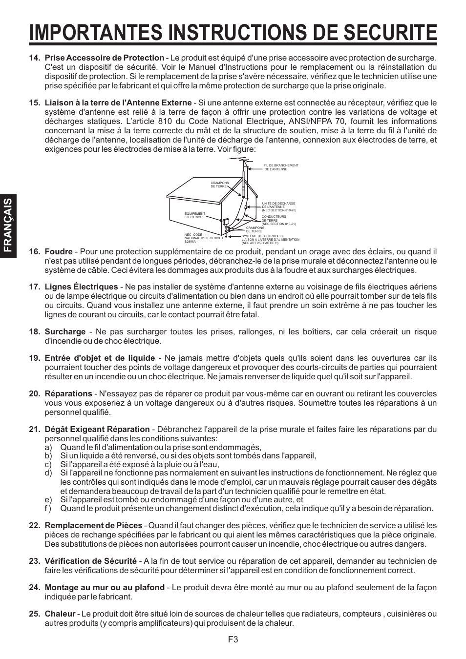 Importantes instructions de securite, Français | The Singing Machine BRATZ SMB-664 User Manual | Page 40 / 56